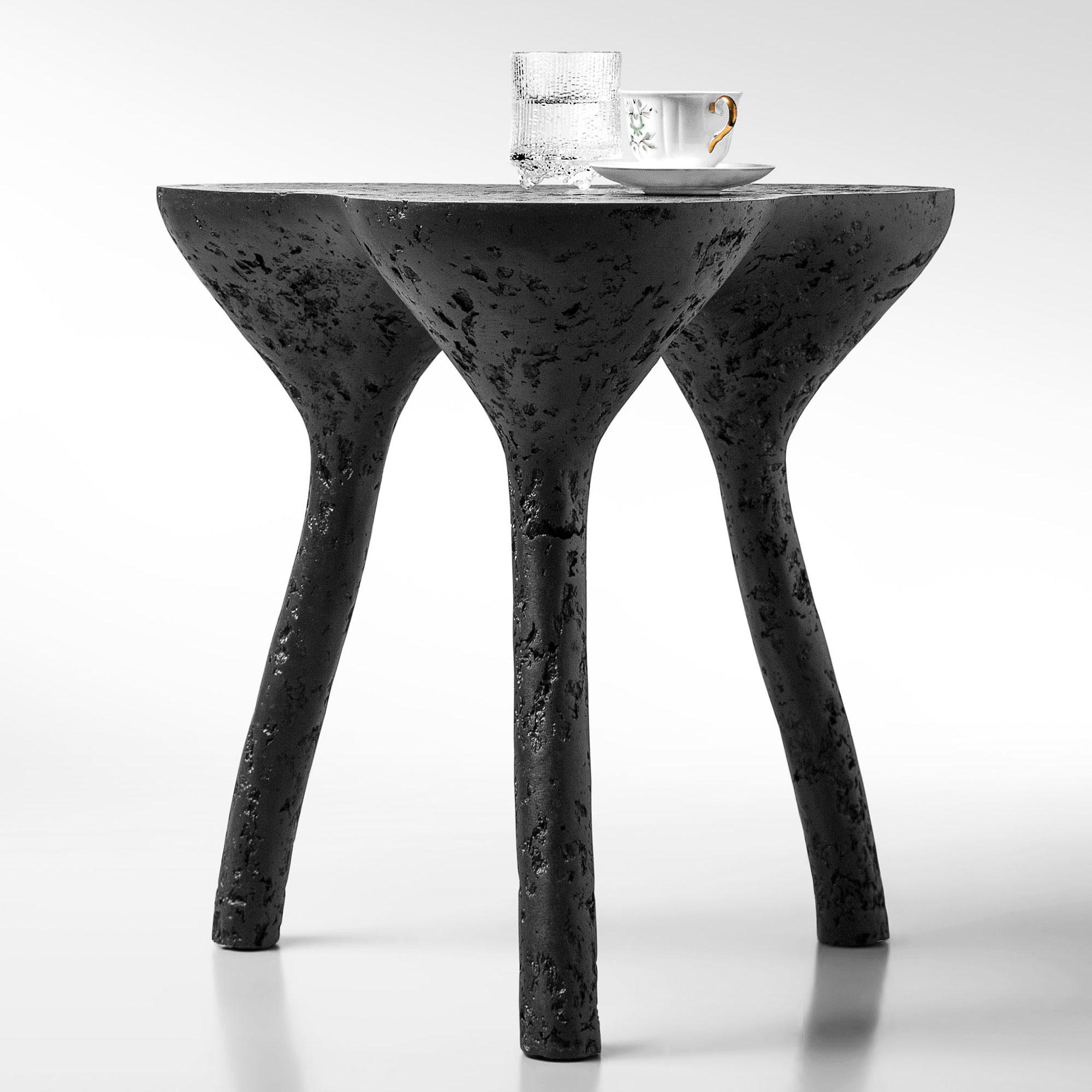 Lithuanian Black Matte Tripod Coffee Table, Accent Table by Donatas Žukauskas For Sale
