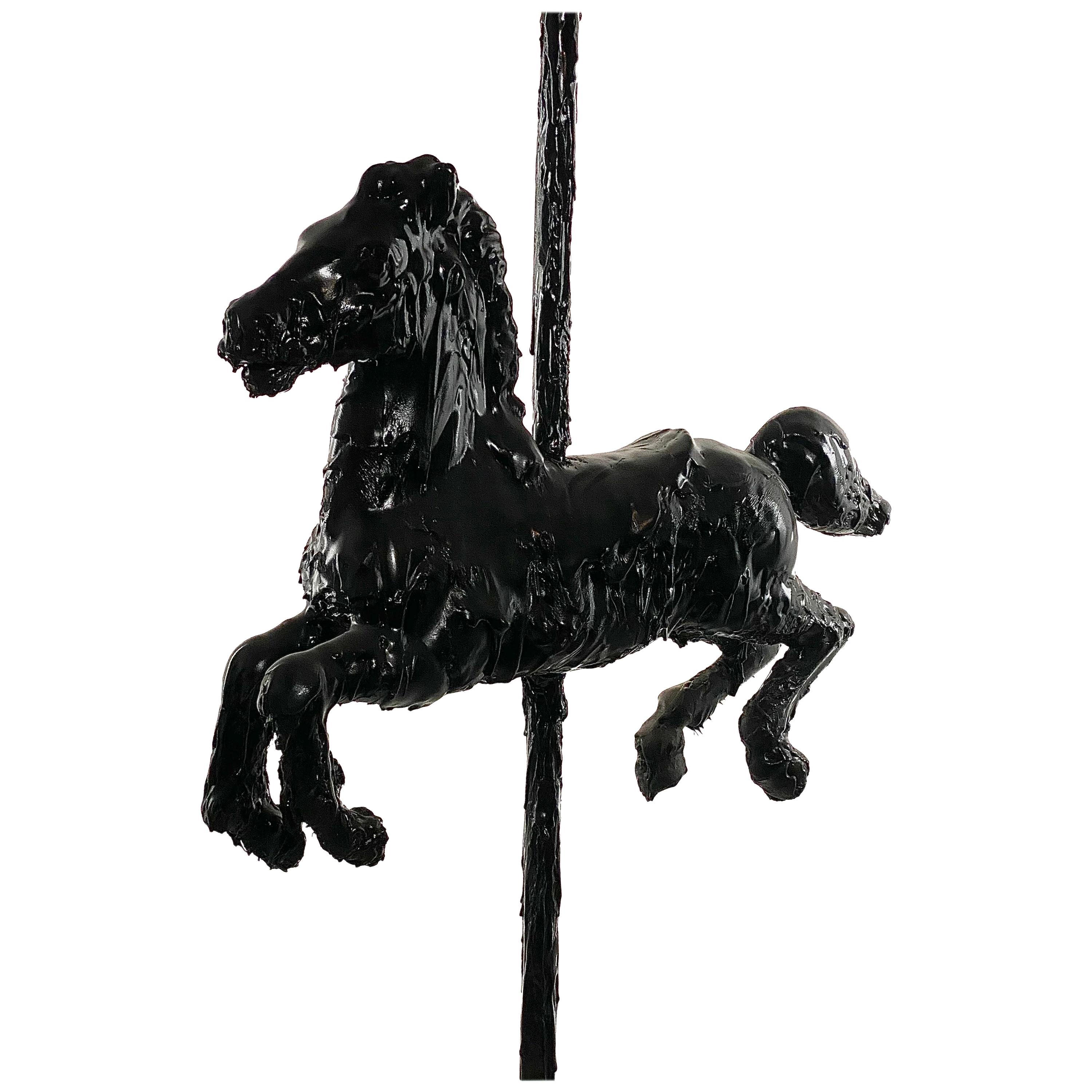 Black Sculptural Tar Carousel Horse, 21st Century by Mattia Biagi For Sale