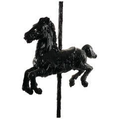 Black Sculptural Tar Carousel Horse, 21st Century by Mattia Biagi