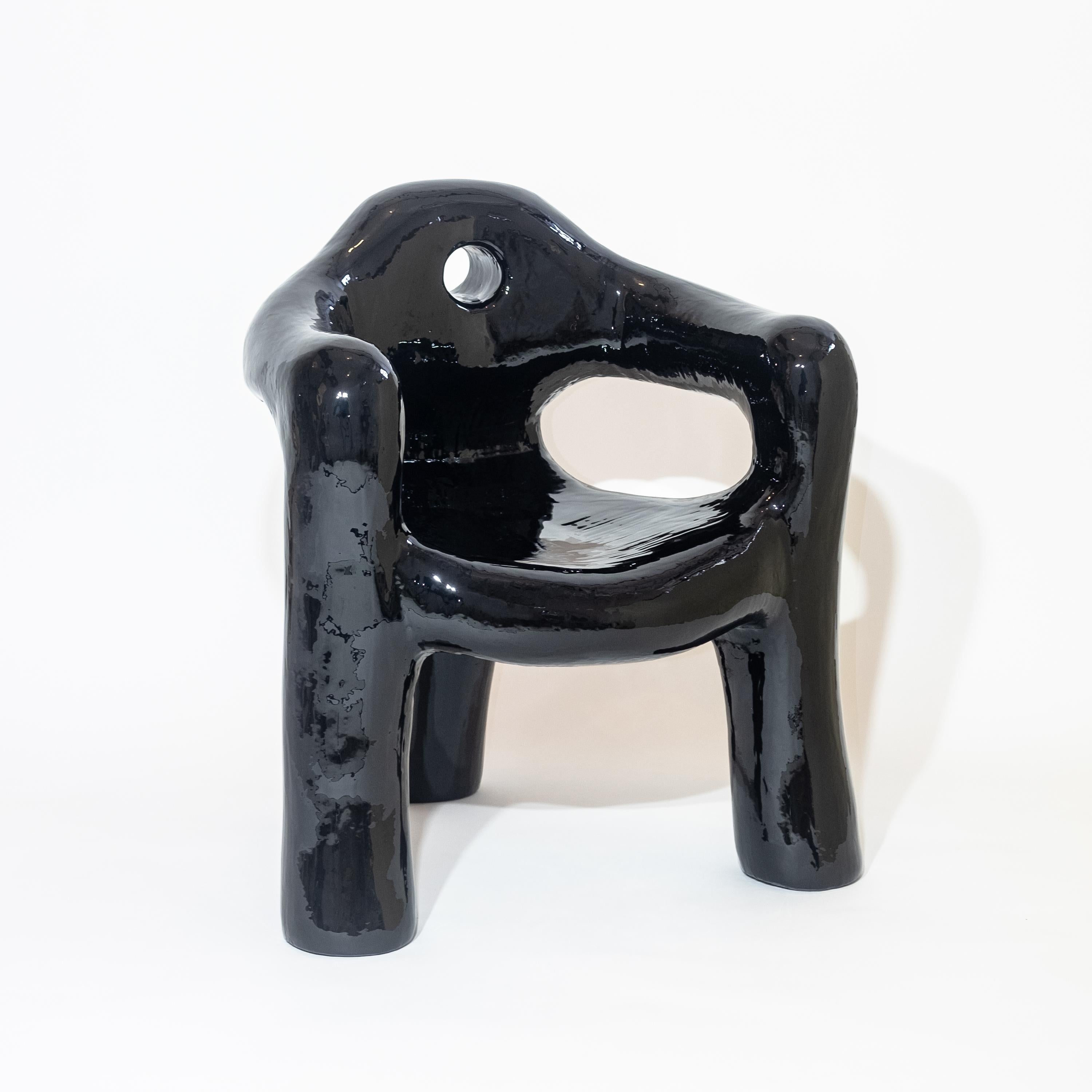 Modern Black Sculptural Three-Legged Armchair in Resin-Covered Foam by Michal Cihlar For Sale