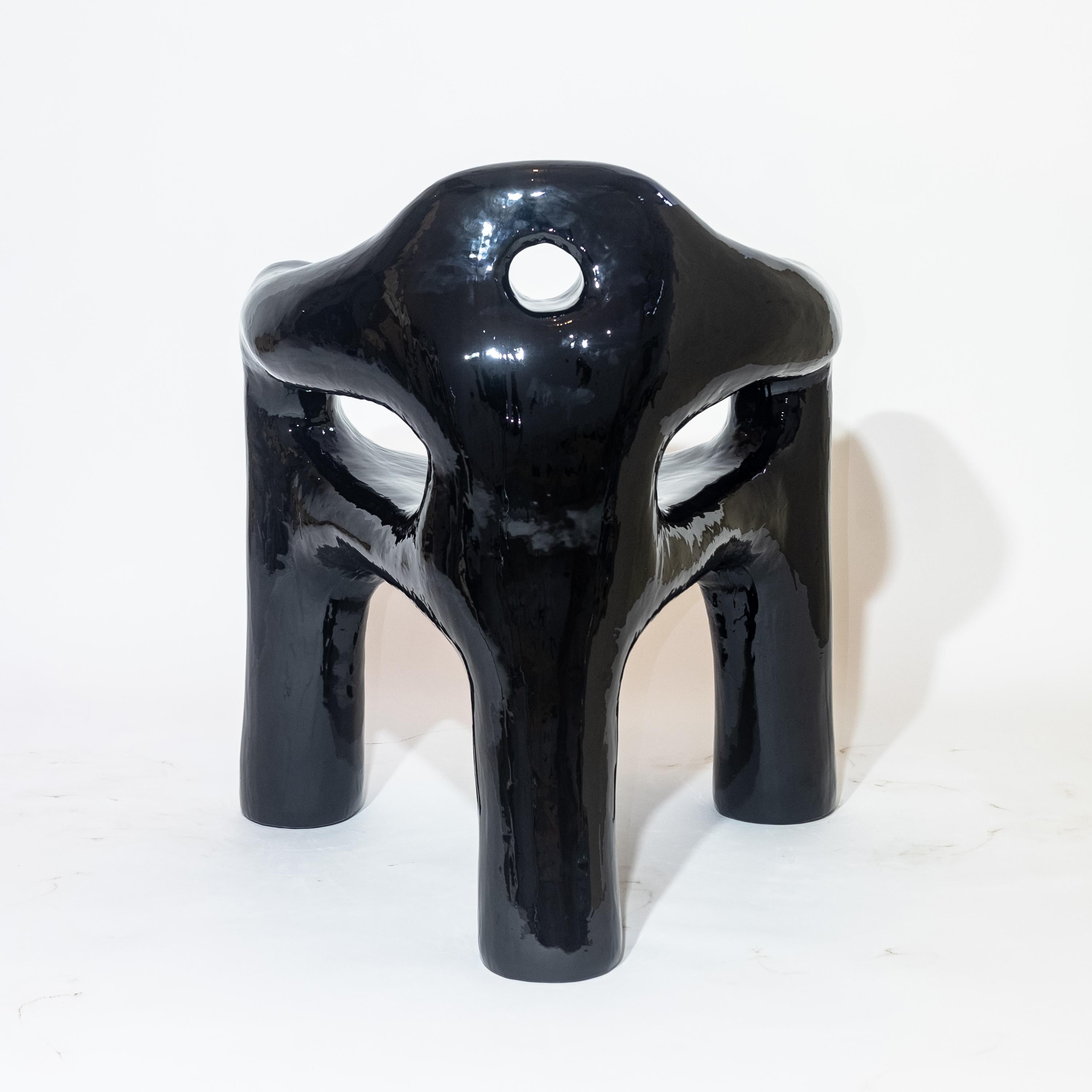 American Black Sculptural Three-Legged Armchair in Resin-Covered Foam by Michal Cihlar For Sale