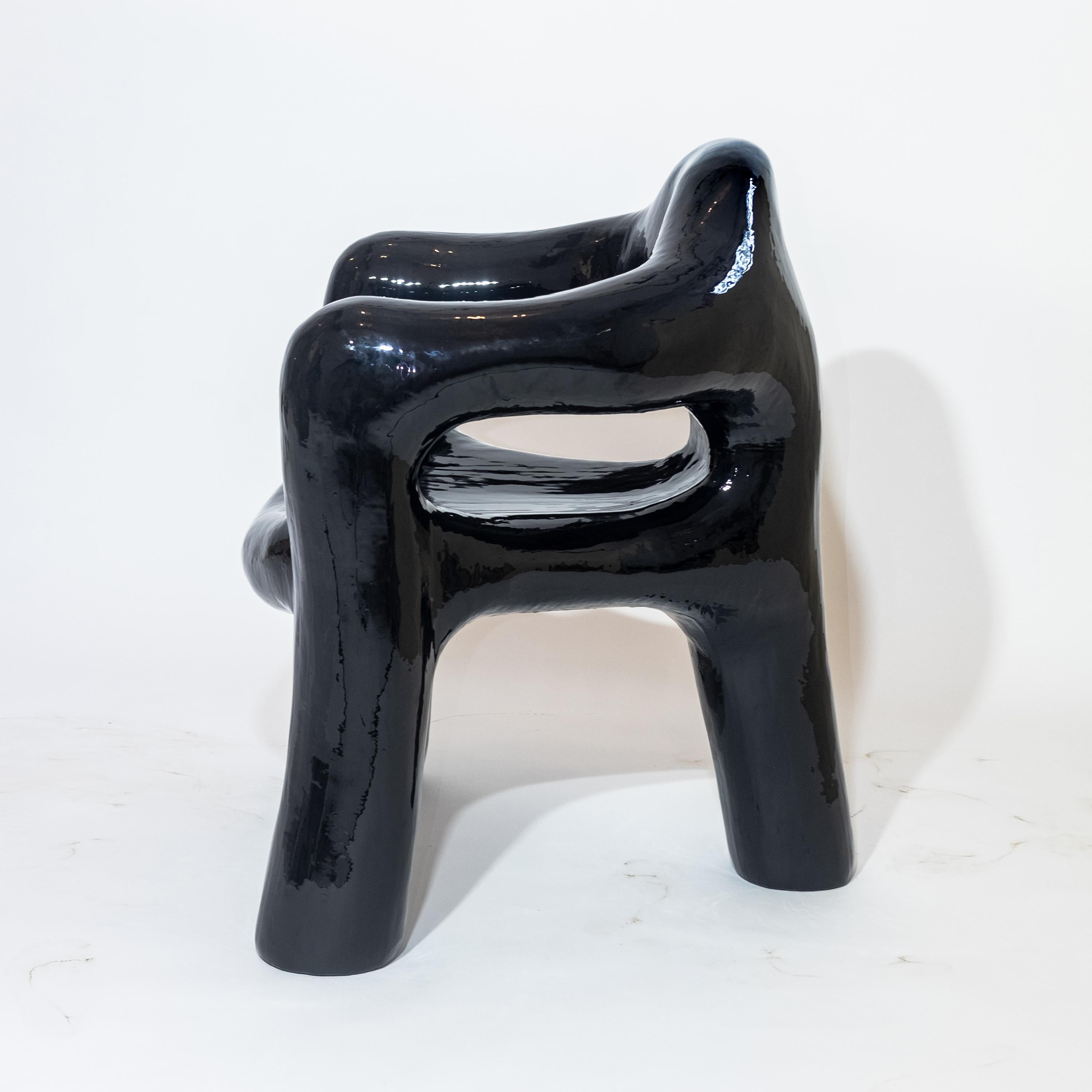 Black Sculptural Three-Legged Armchair in Resin-Covered Foam by Michal Cihlar In New Condition For Sale In Brooklyn, NY