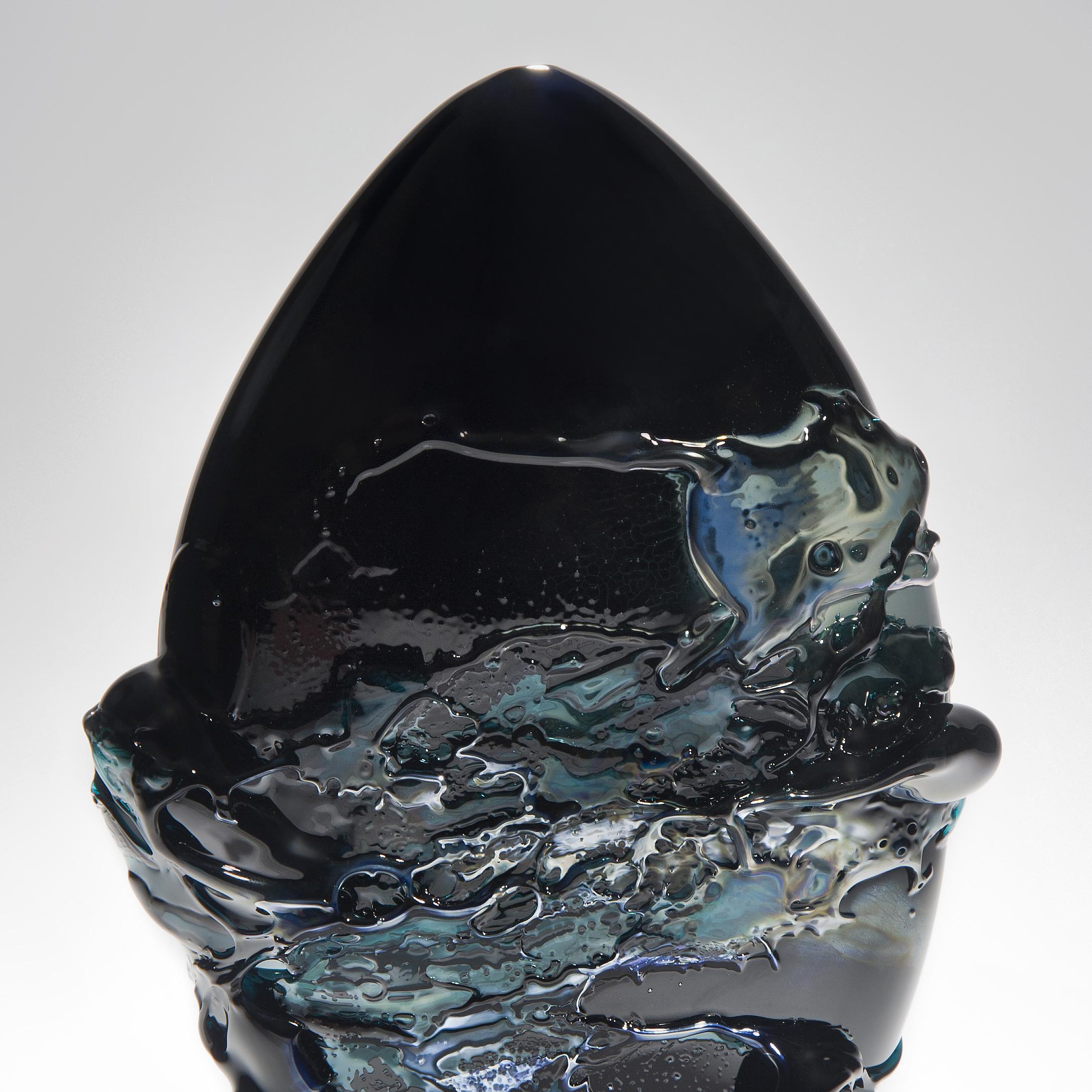 Organic Modern Black Sea, a Unique Black, Blue and Metallic Sheen Glass Vase by Bethany Wood