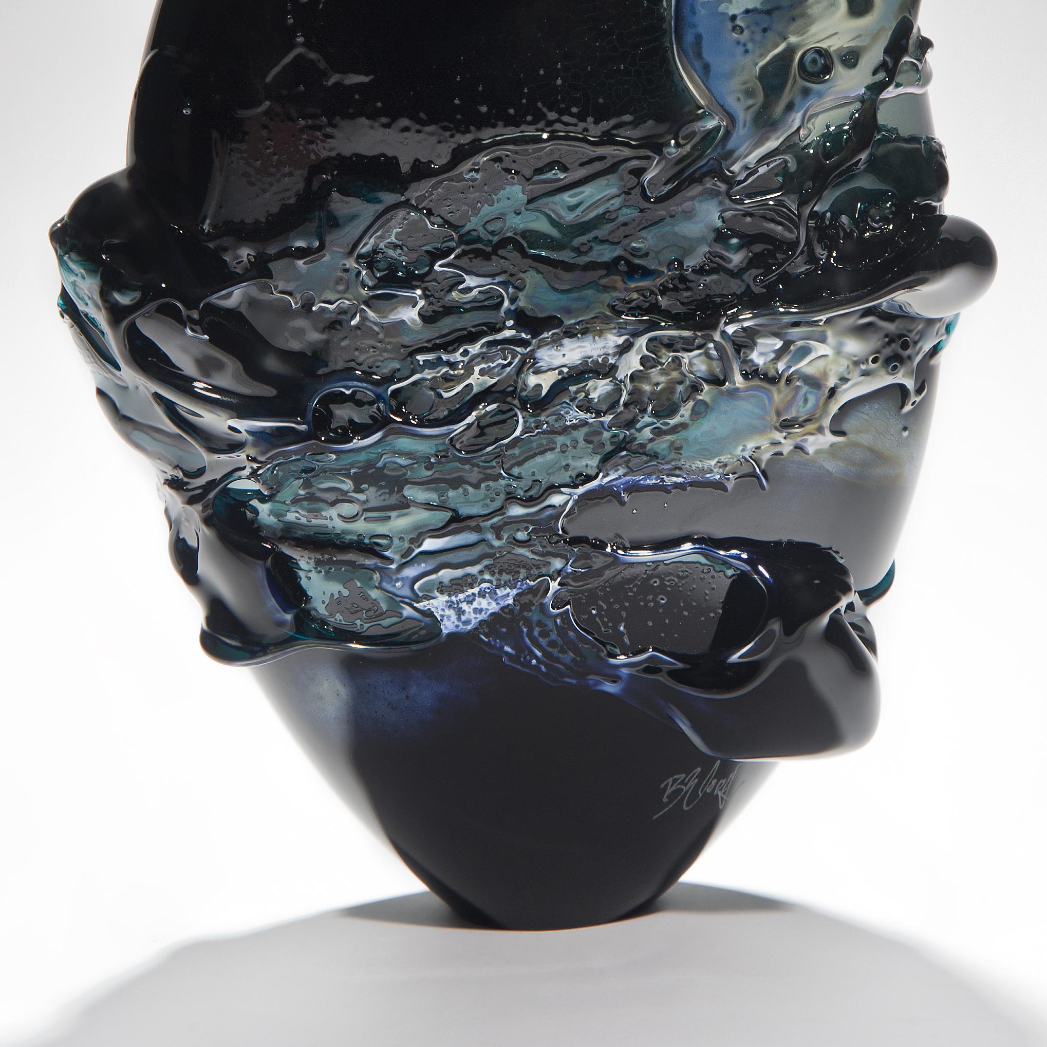 British Black Sea, a Unique Black, Blue and Metallic Sheen Glass Vase by Bethany Wood