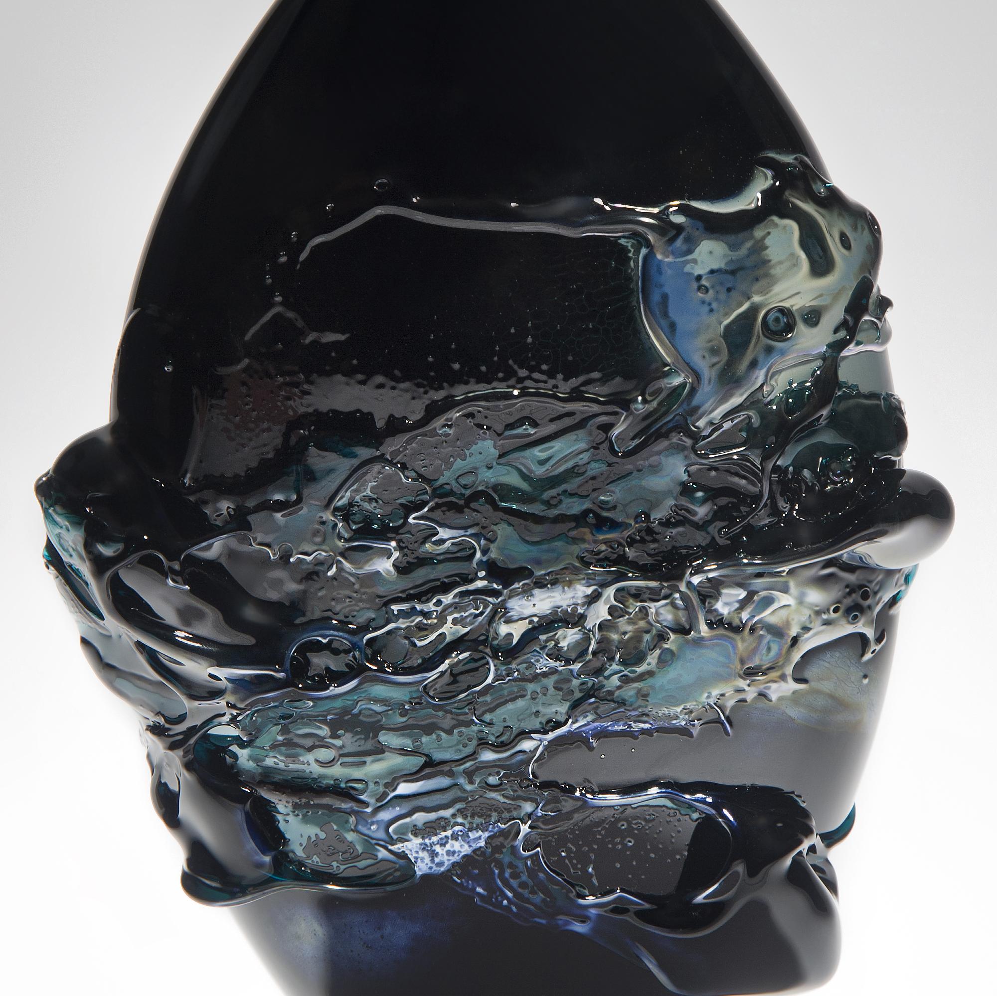 Hand-Crafted Black Sea, a Unique Black, Blue and Metallic Sheen Glass Vase by Bethany Wood