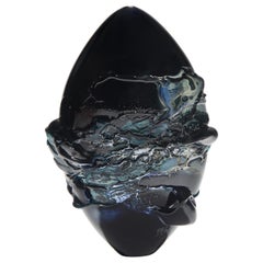 Black Sea, a Unique Black, Blue and Metallic Sheen Glass Vase by Bethany Wood