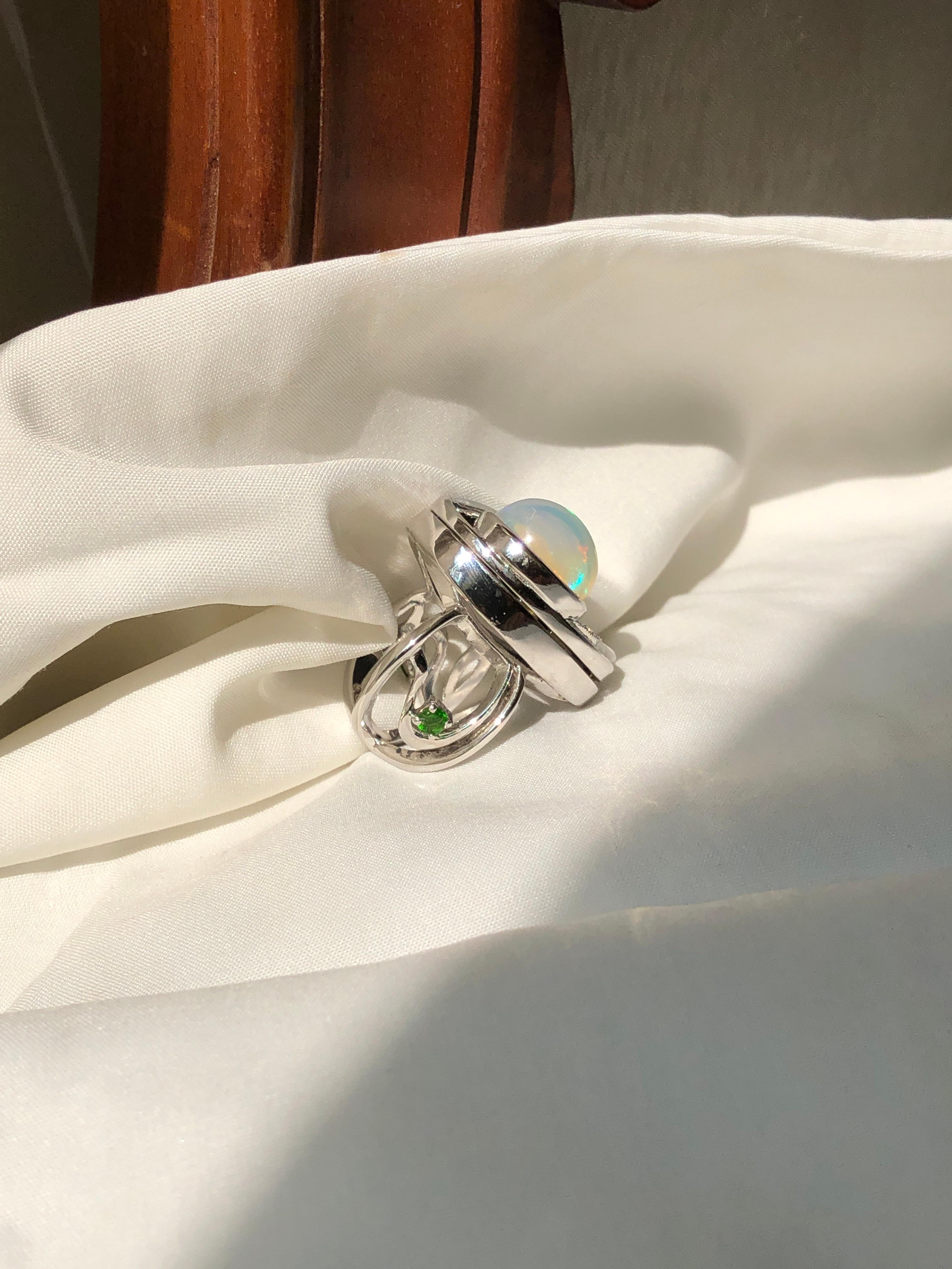 Art Deco Black Sea Cabochon Opal Cocktail Ring For Sale