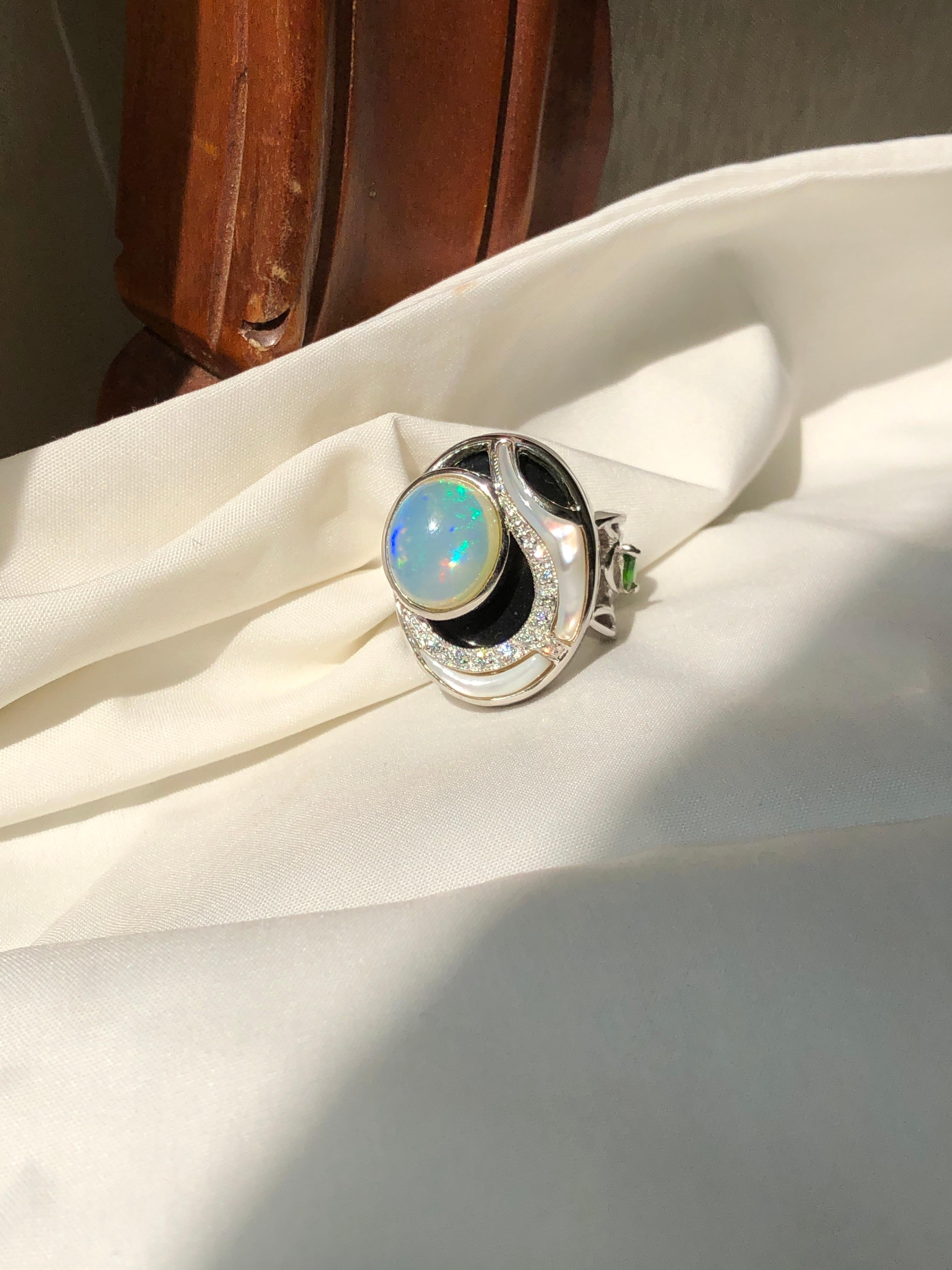 Women's or Men's Black Sea Cabochon Opal Cocktail Ring For Sale
