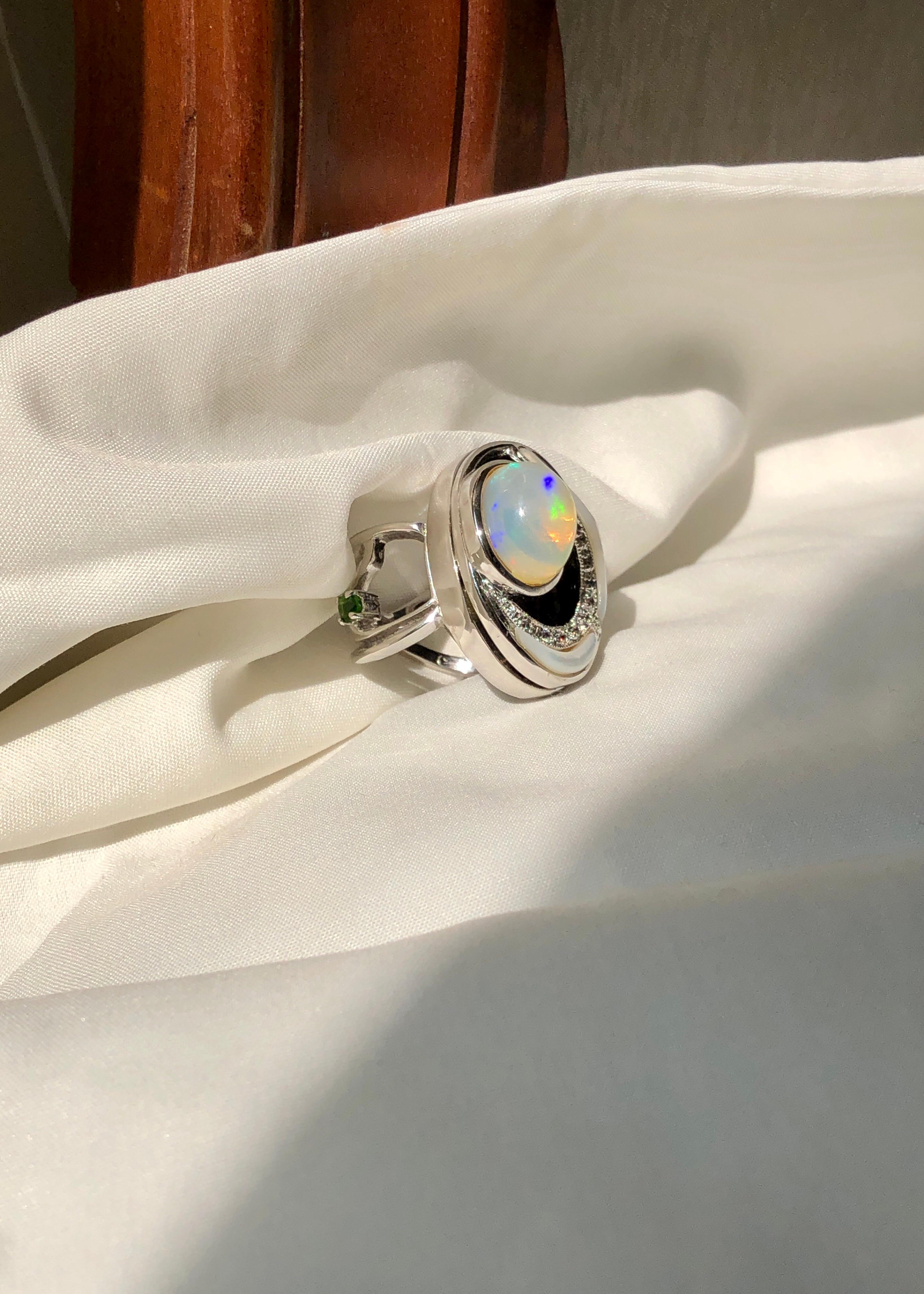 Black Sea Cabochon Opal Cocktail Ring For Sale 2