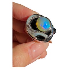 Anillo de Cóctel de Ópalo Cabujón Mar Negro