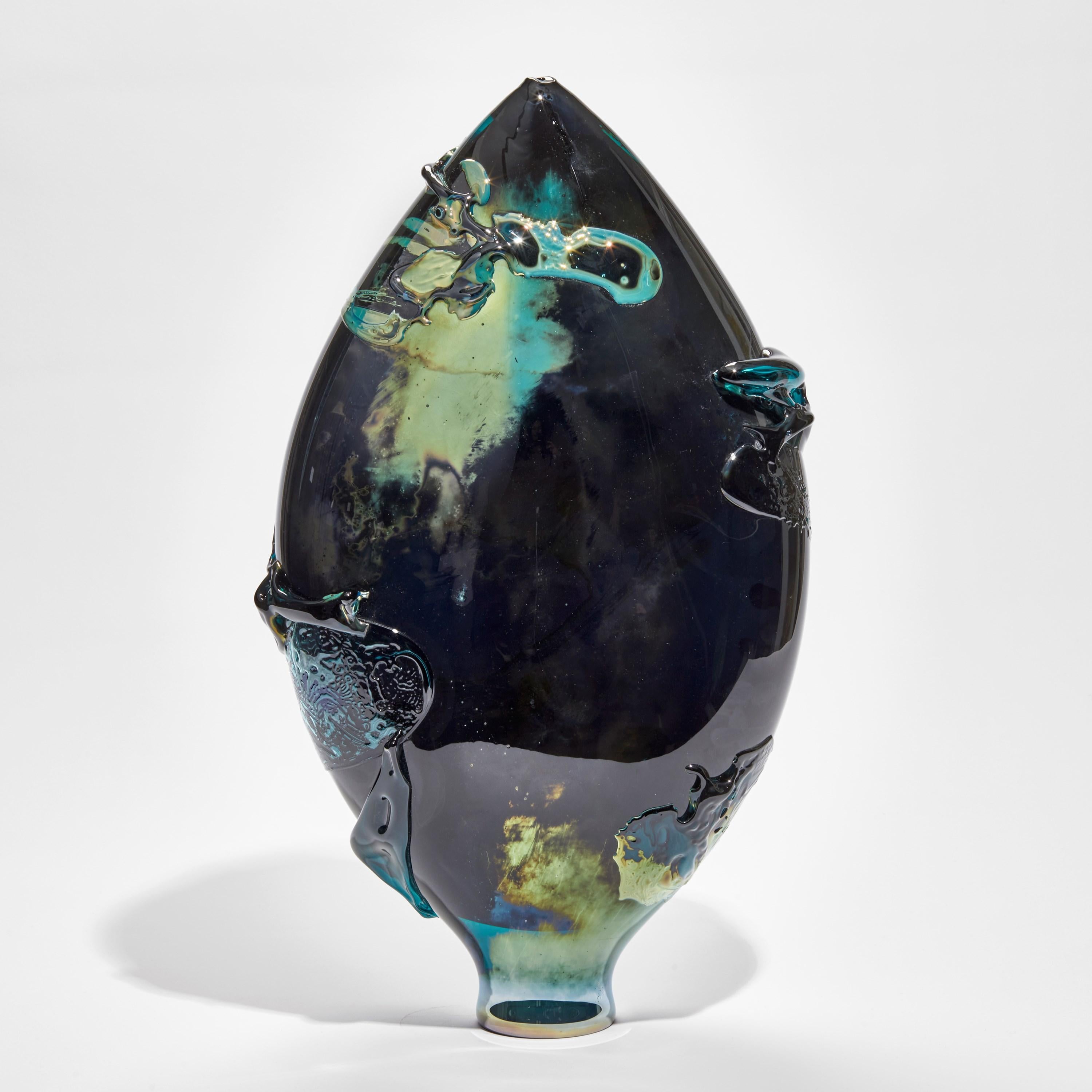 Organic Modern Black Sea II, Unique Black, Green & Aqua Sculptural Glass Vessel by Bethany Wood