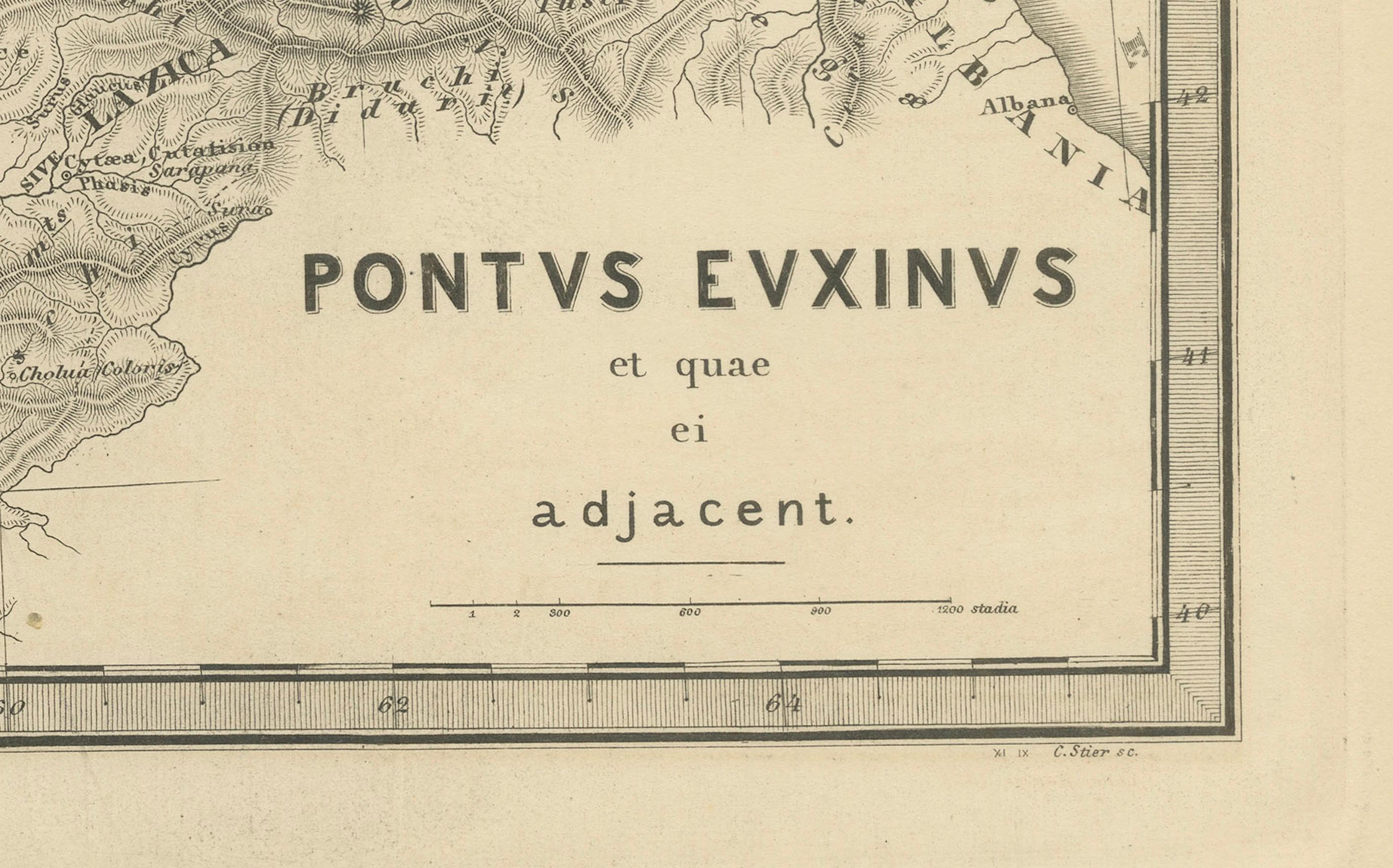 La mer noire en antiquité : carte de Pontus Euxinus, publiée en 1880 Bon état - En vente à Langweer, NL