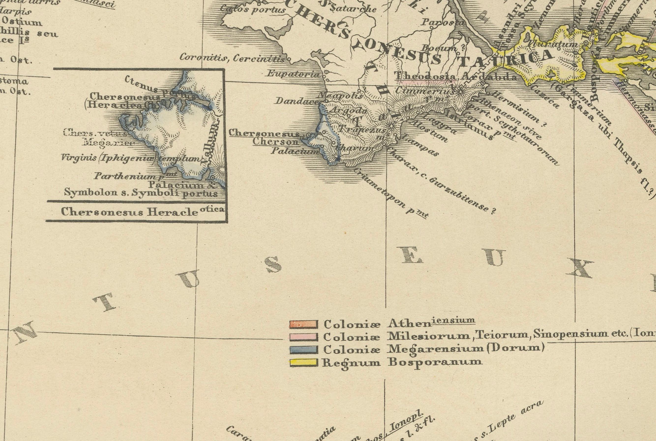 Fin du XIXe siècle La mer noire en antiquité : carte de Pontus Euxinus, publiée en 1880 en vente