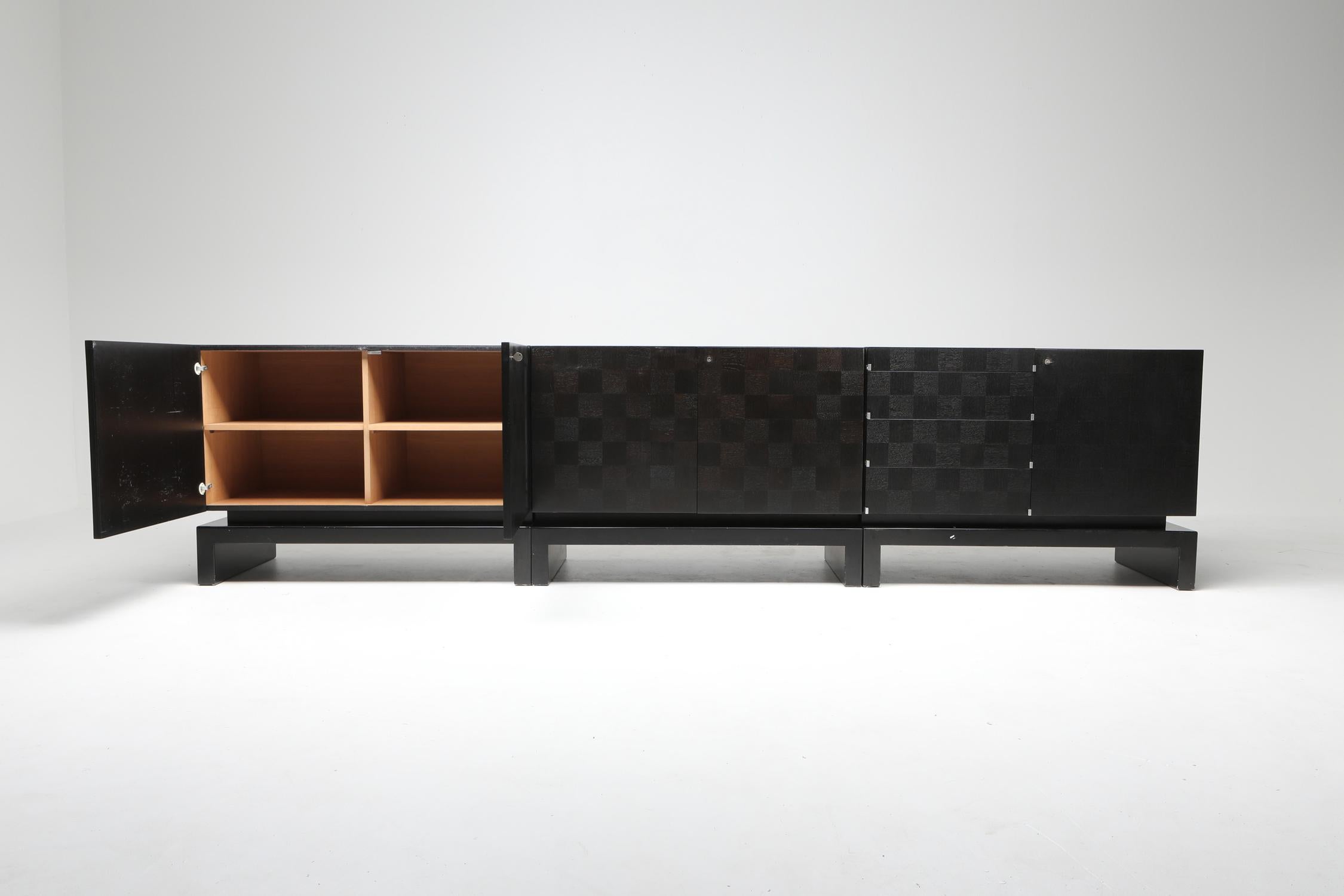 Brutalist Black Sectional Credenza by De Coene, Belgium, 1970s