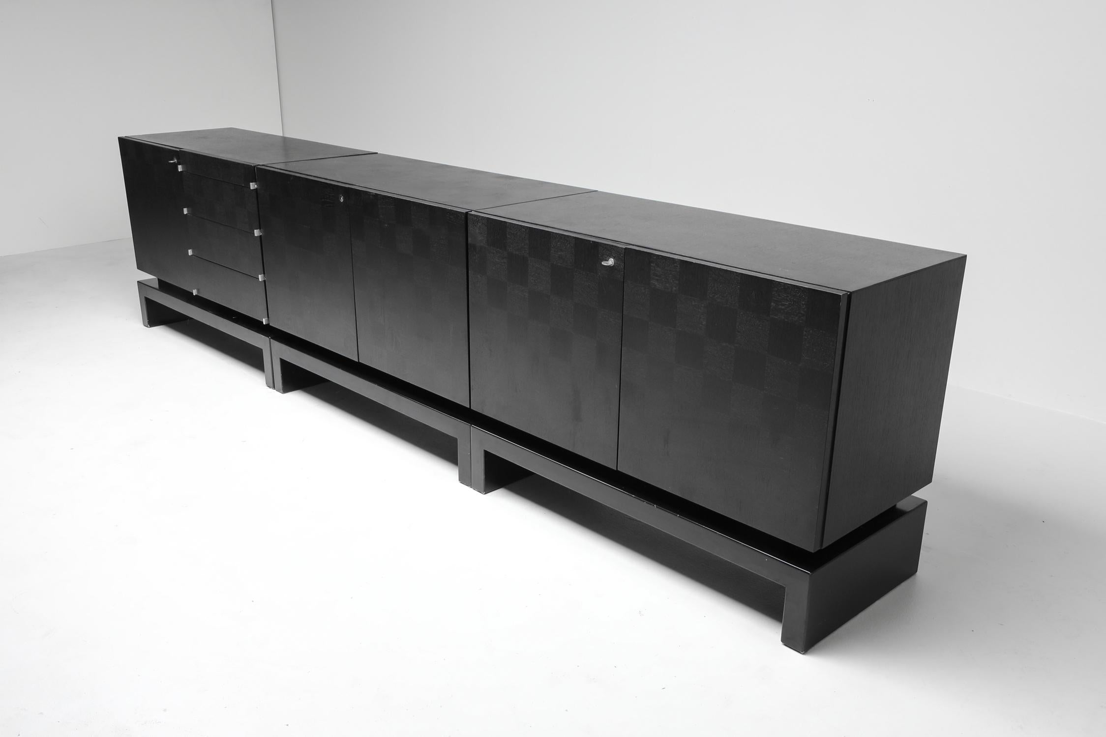 Brutalist Black Sectional Credenza by De Coene, Belgium, 1970s