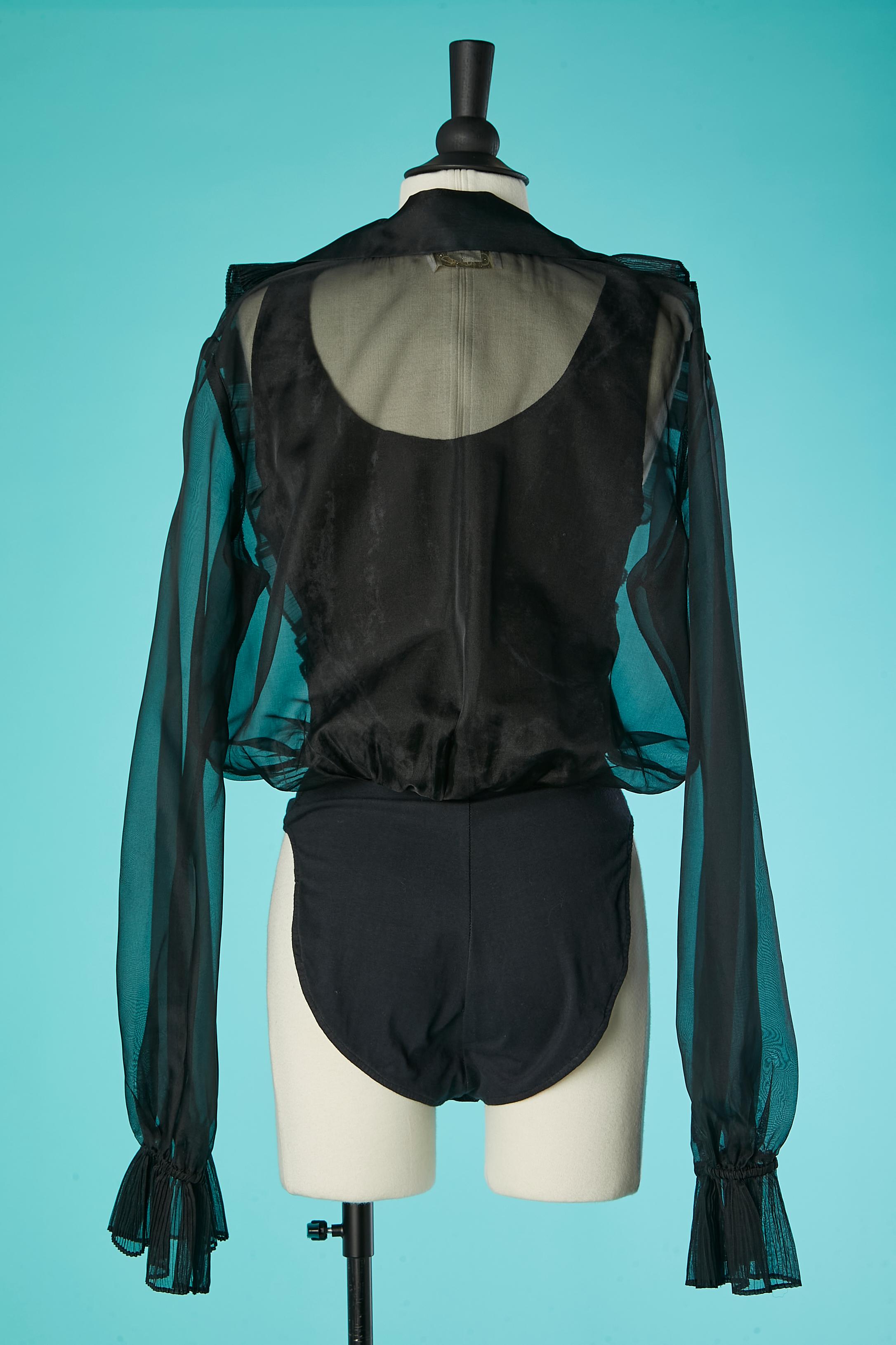 Body-shirt nera trasparente e in velluto CACHÉ in vendita 1