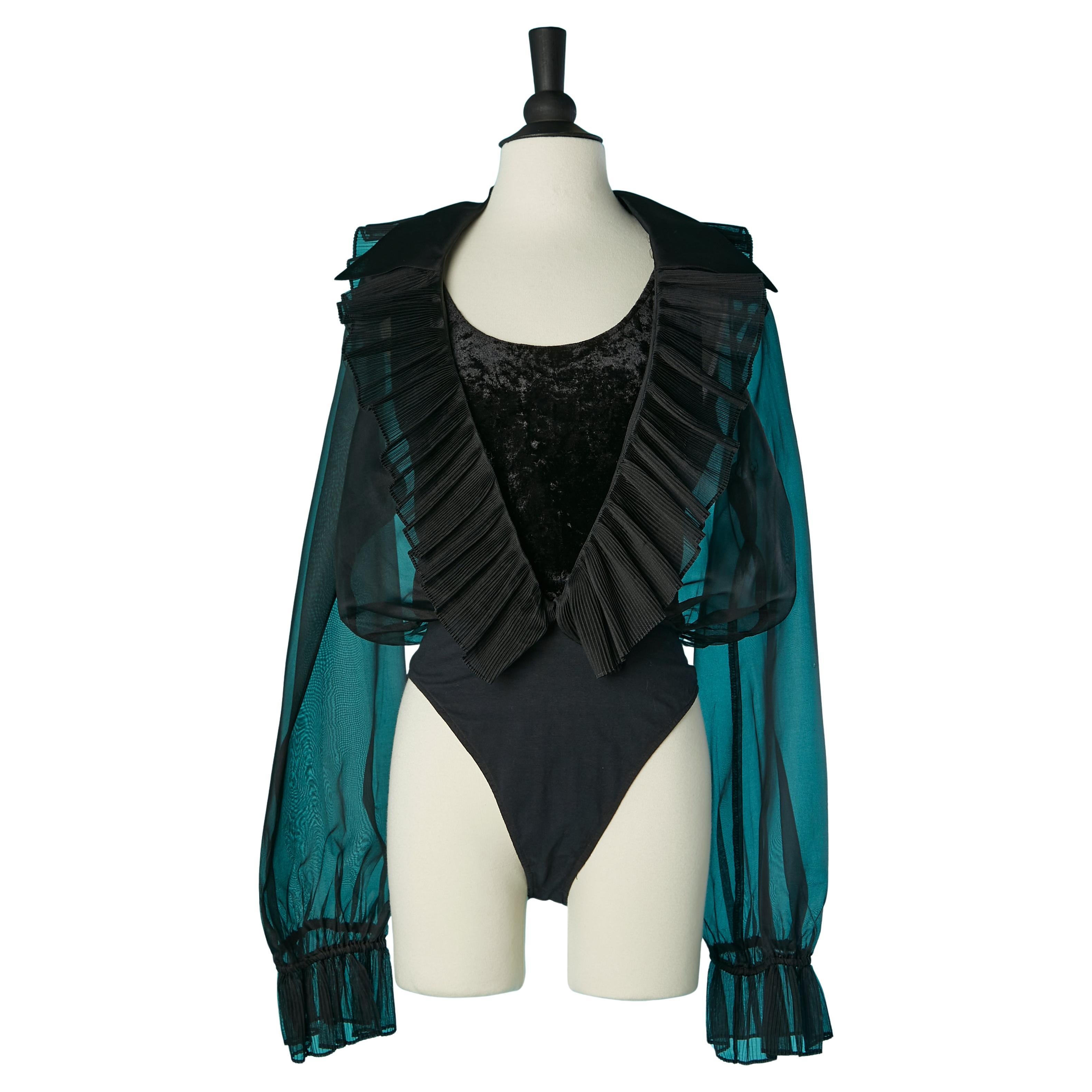 Body-shirt nera trasparente e in velluto CACHÉ