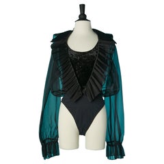 Body-shirt nera trasparente e in velluto CACHÉ