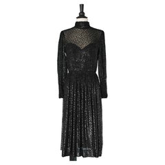 Black see-through chiffon lurex plumetis with boned bustier under-dress 1970
s