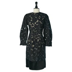 Black see-through cocktail dress made of dévoré and velvet edge VERSACE