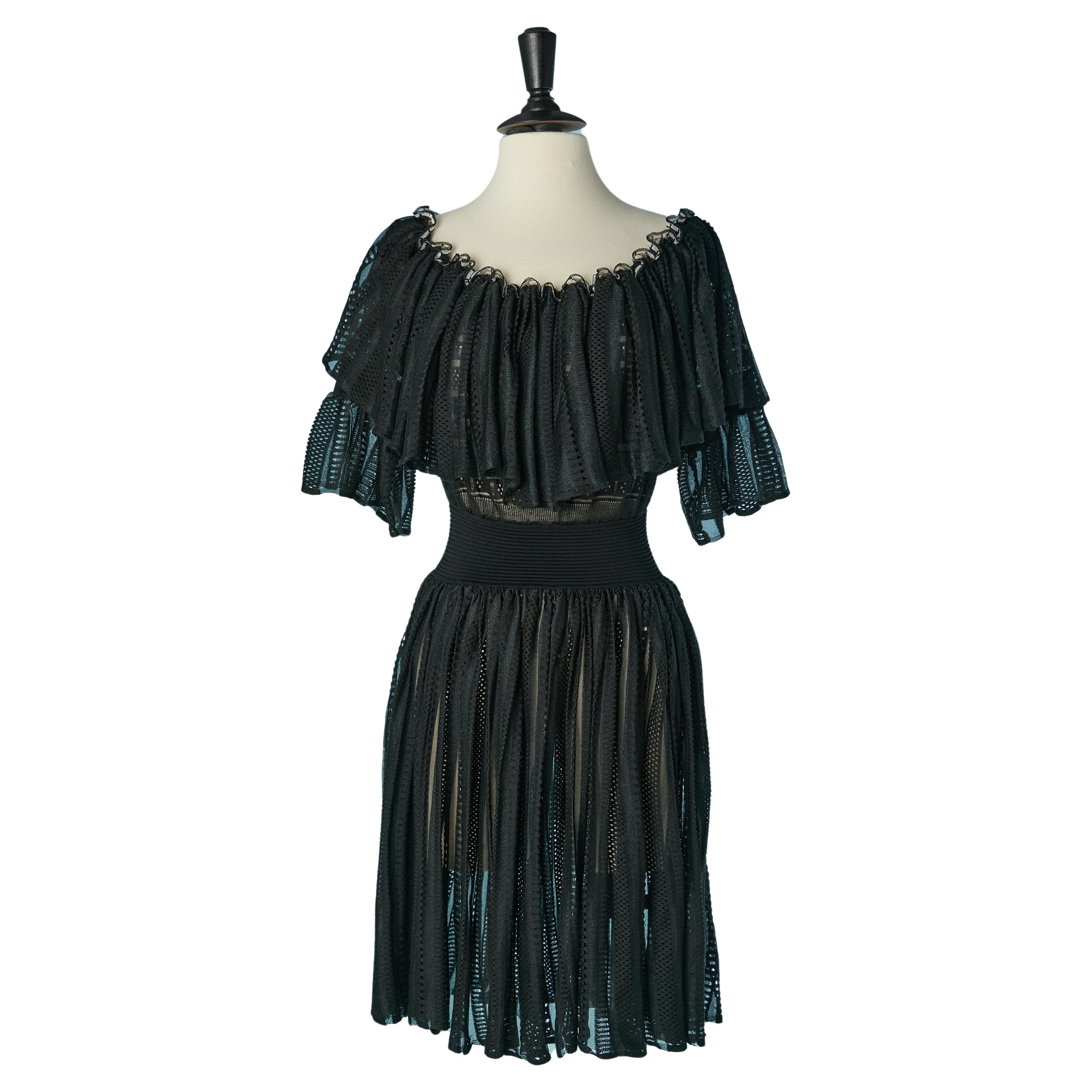 Black see-through cocktail dress with ruffles neckline Alexander McQueen For Sale