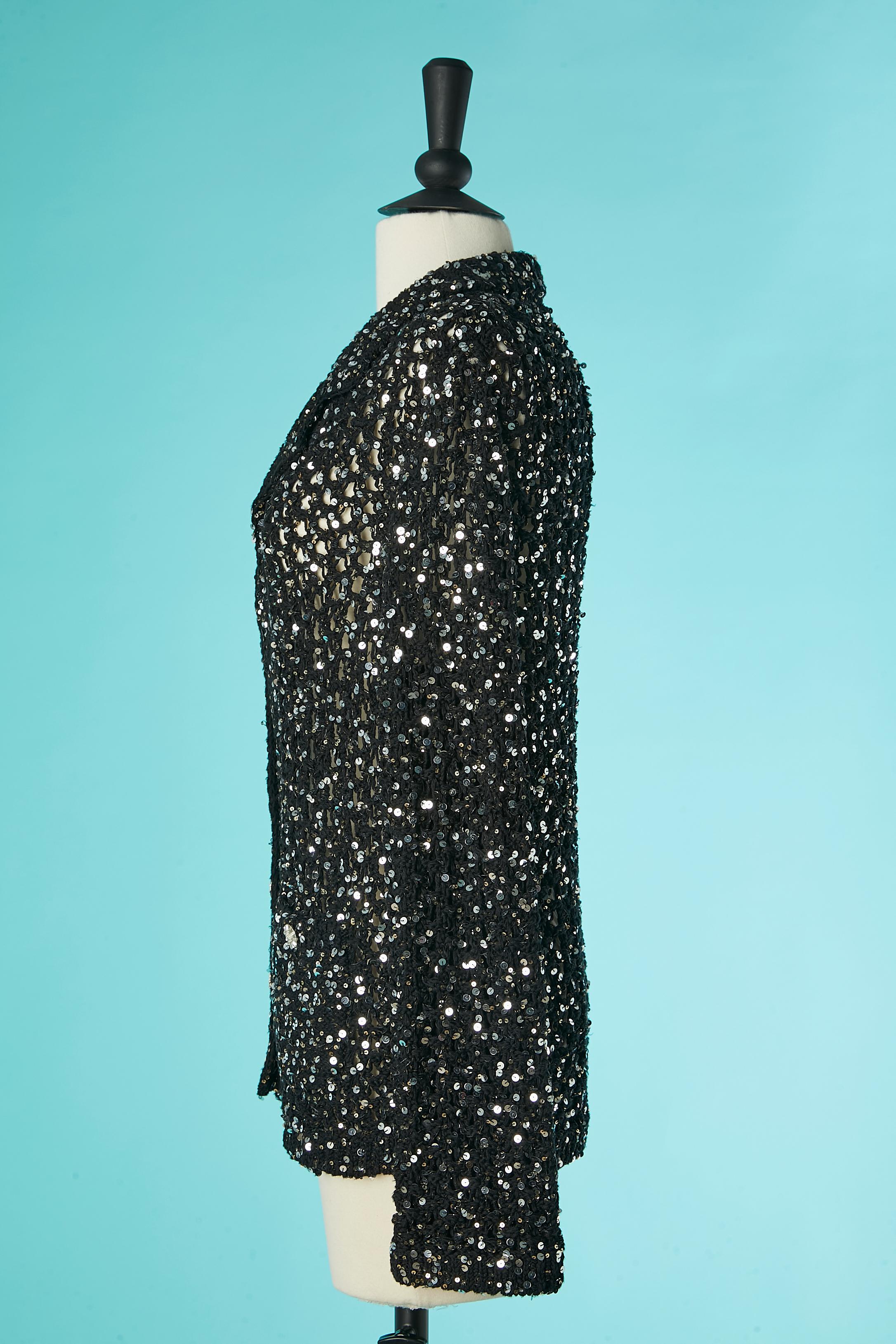 Black see-through cotton knit evening cardigan with sequins Chanel Resort 2023 1