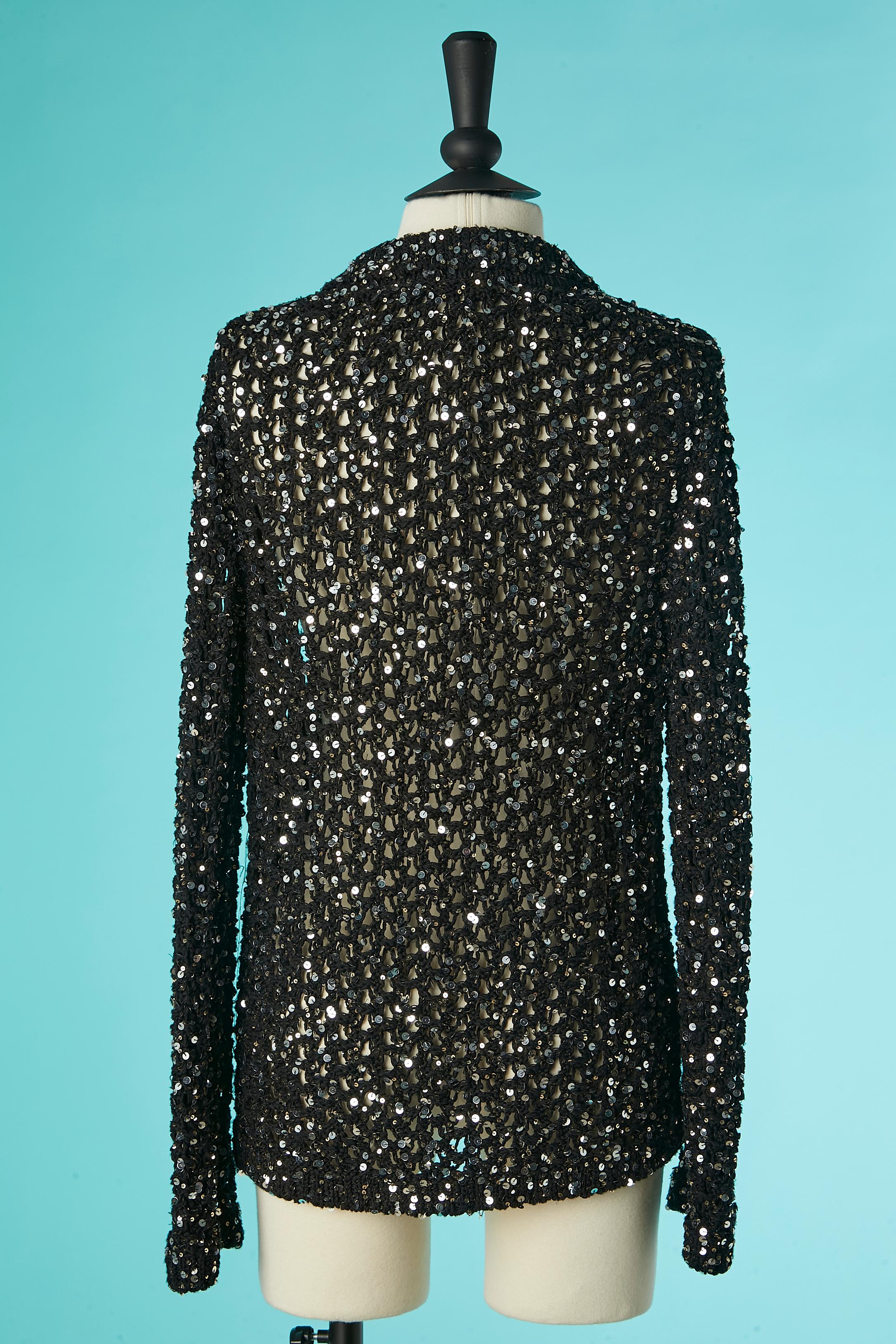 Black see-through cotton knit evening cardigan with sequins Chanel Resort 2023 For Sale 3