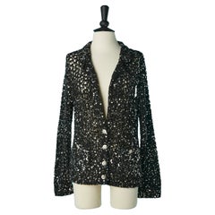 Cardigan du soir en tricot de coton noir transparent avec paillettes Chanel Resort 2023