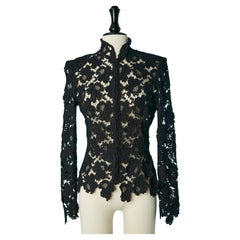 Black see-through cotton lace ( guipure) jacket with zip closure