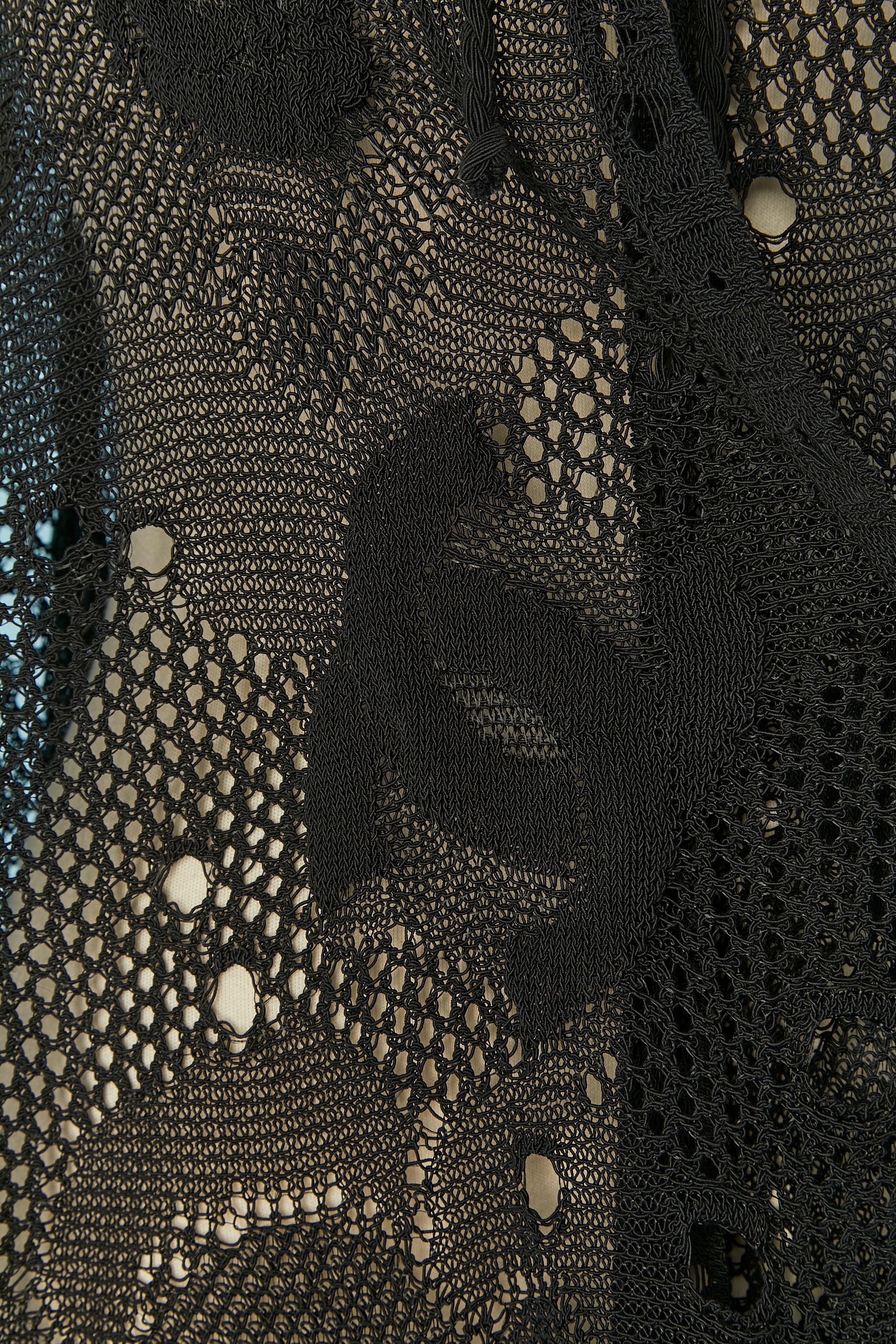 Black see-through crochet cape with pattern CHANEL For Sale 1