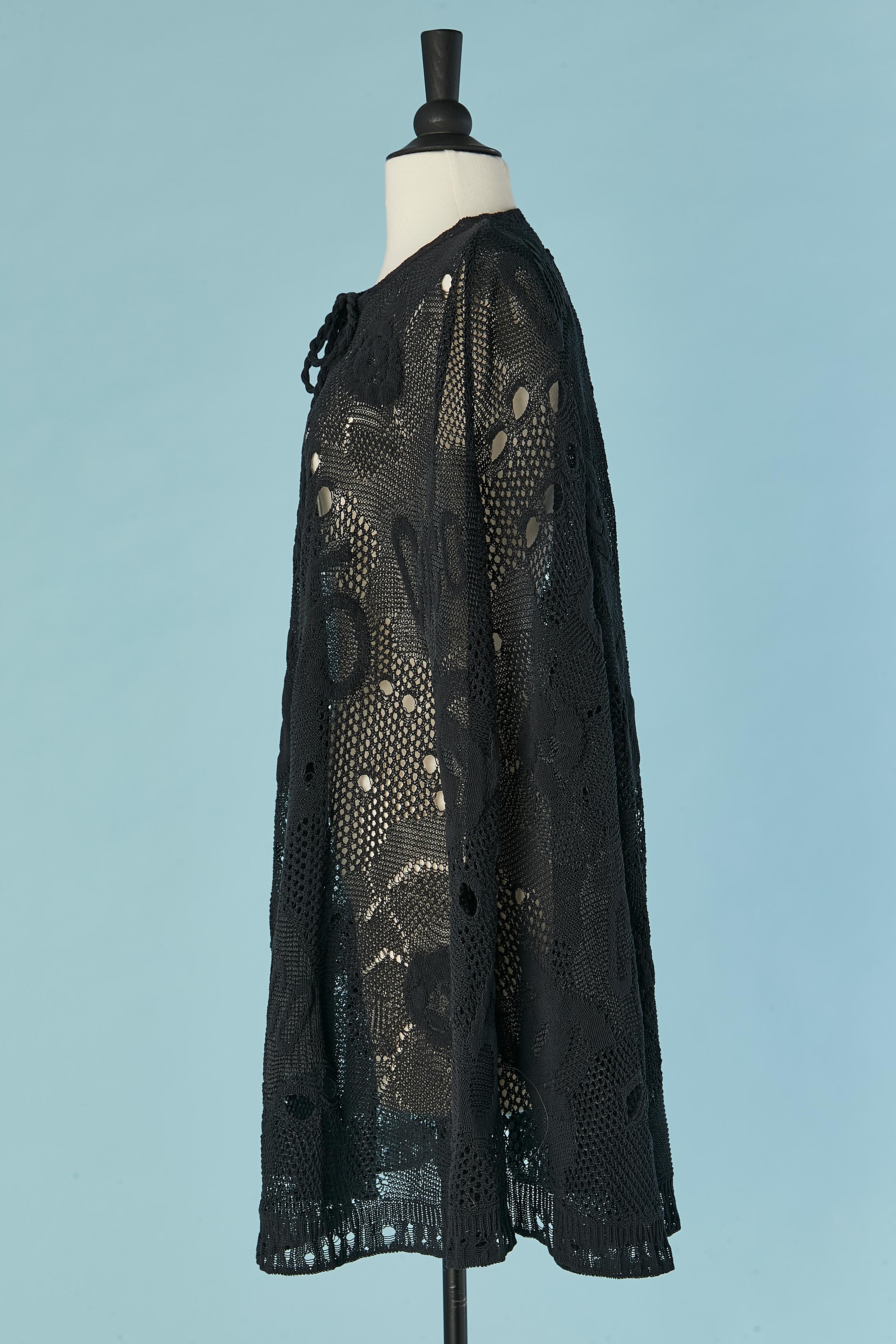 Black see-through crochet cape with pattern CHANEL For Sale 2