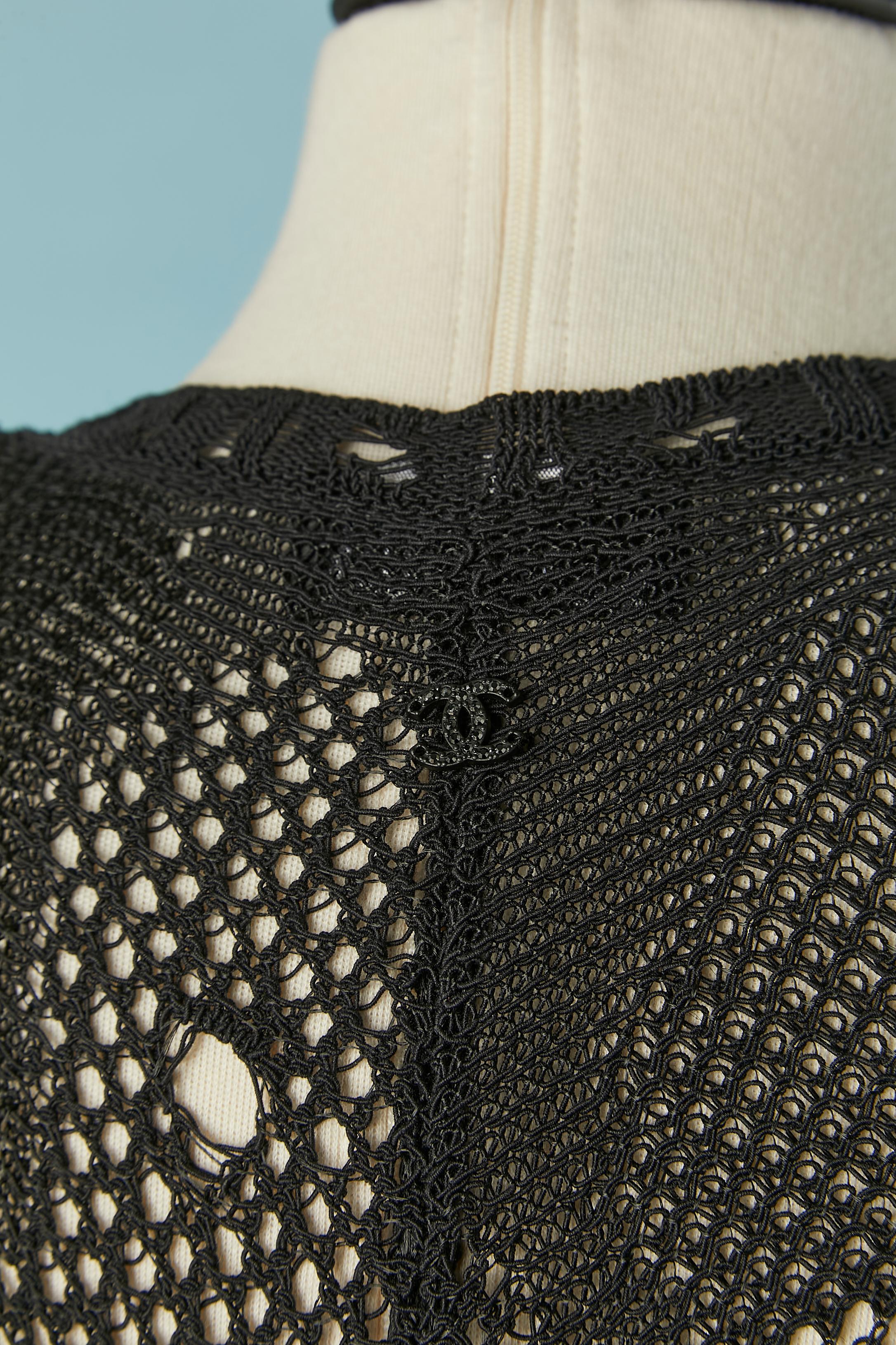 Black see-through crochet cape with pattern CHANEL For Sale 4