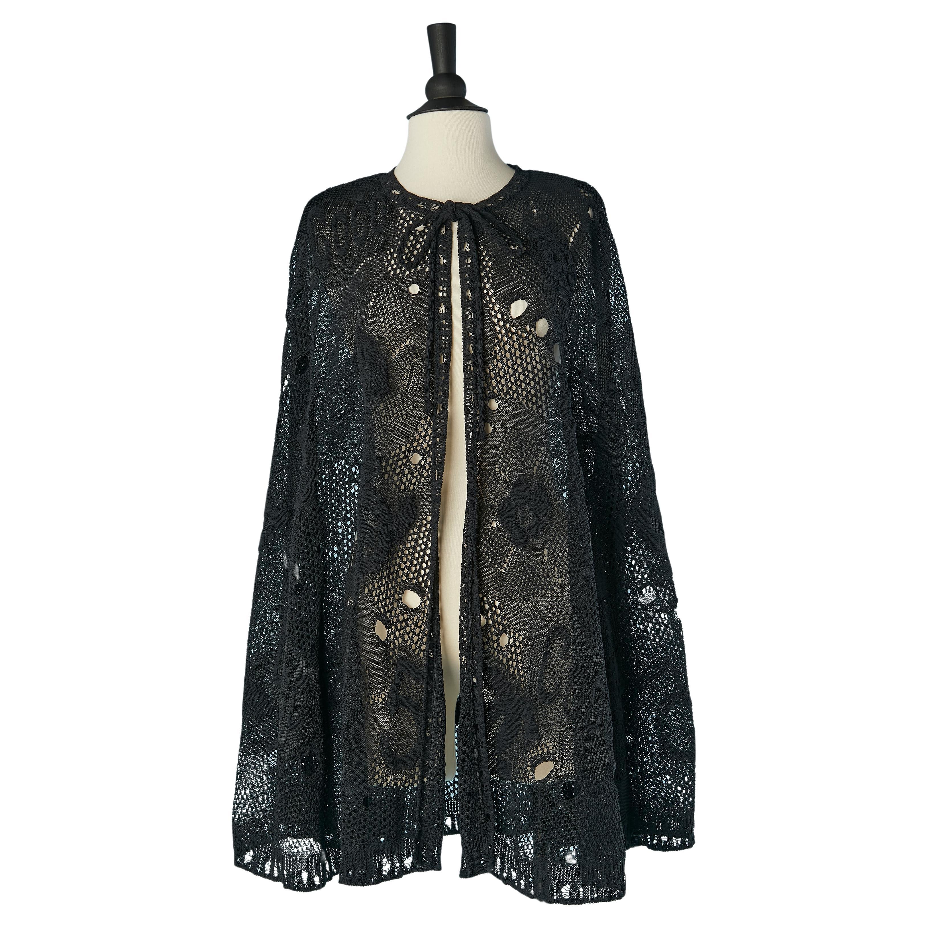 Black see-through crochet cape with pattern CHANEL For Sale