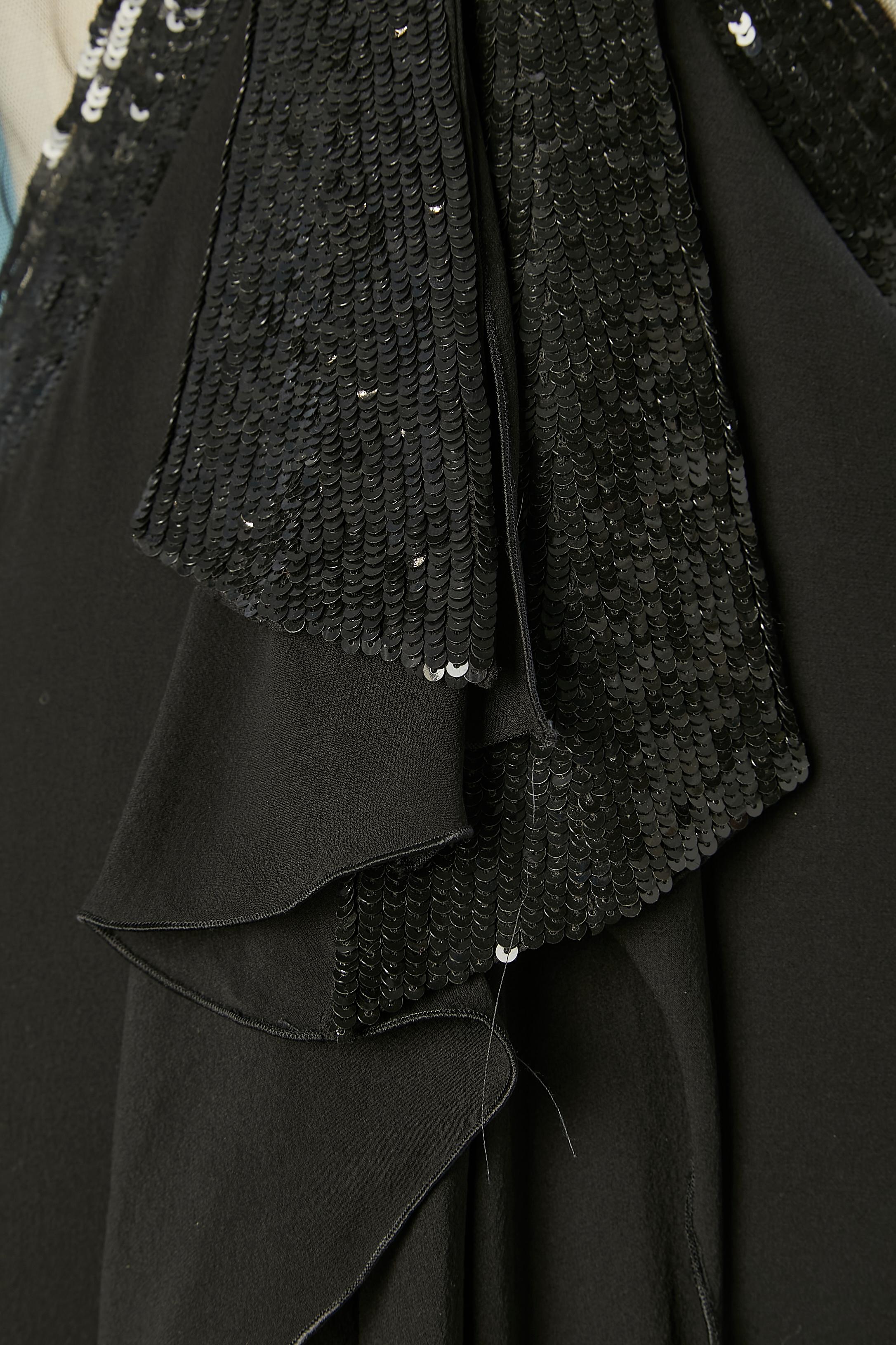 Noir Gai Mattiolo - Robe de soirée noire transparente à sequins noirs et argentés, état neuf  en vente