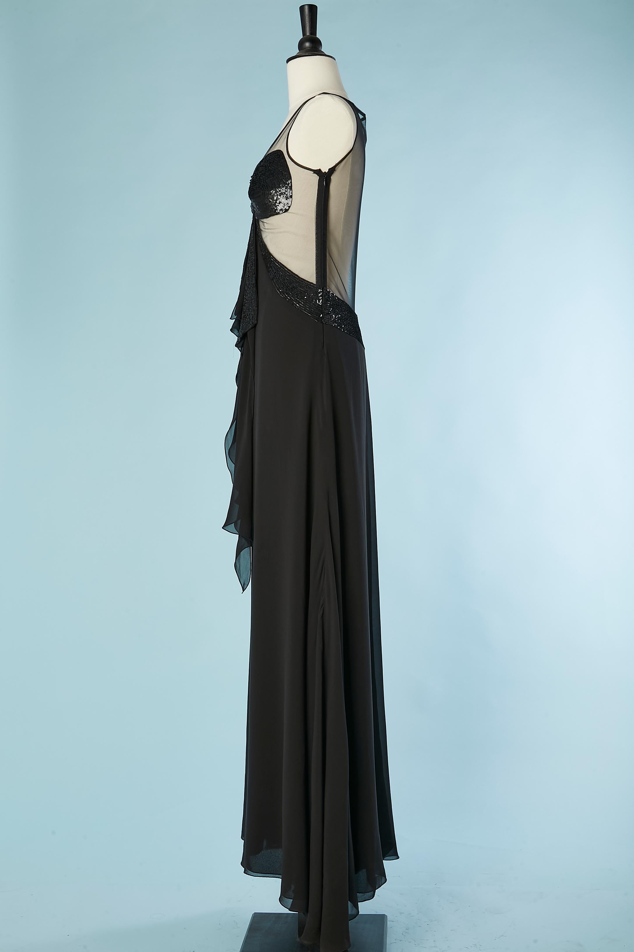 Black see-through evening dress with black and silver sequin Gai Mattiolo NEW For Sale 2