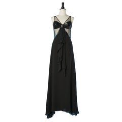 Schwarzes durchsichtiges Abendkleid mit schwarzem und silbernem Pailletten Gai Mattiolo, NEU