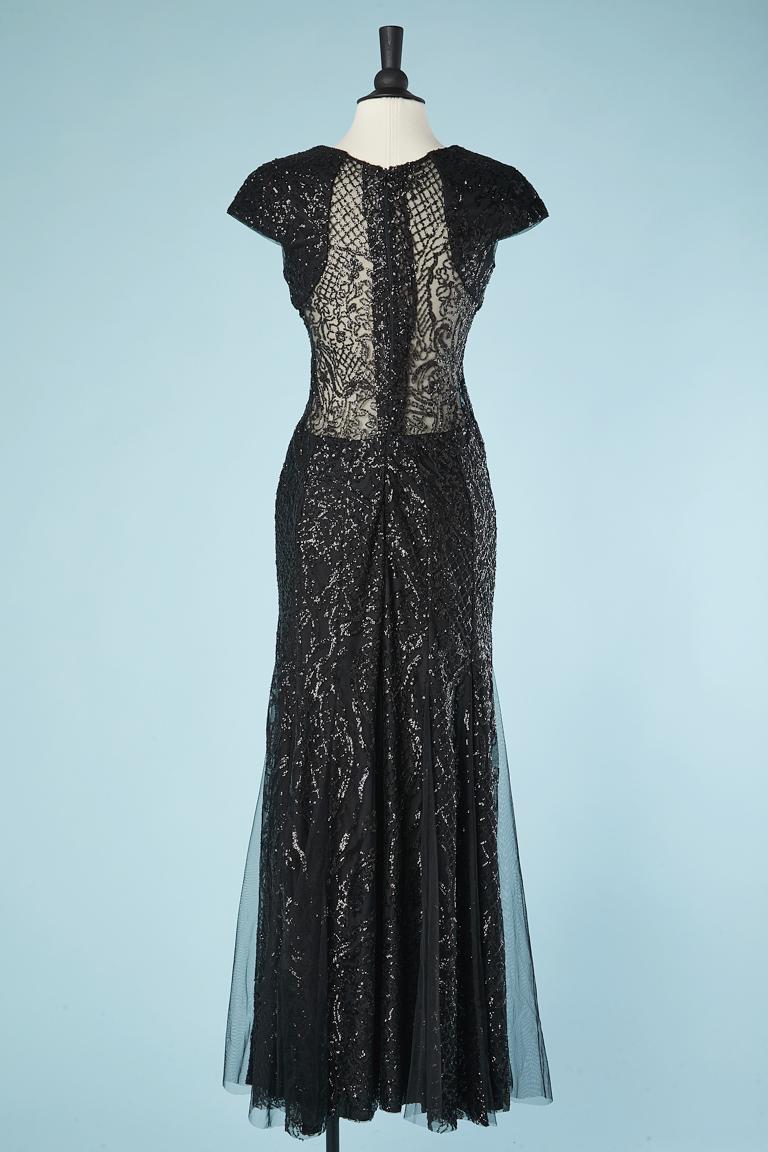 Black see-through evening dress with sequin embroidered Gai Mattiolo Red Carpet  For Sale 4