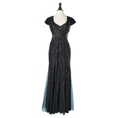 Black see-through evening dress with sequin embroidered Gai Mattiolo Red Carpet 