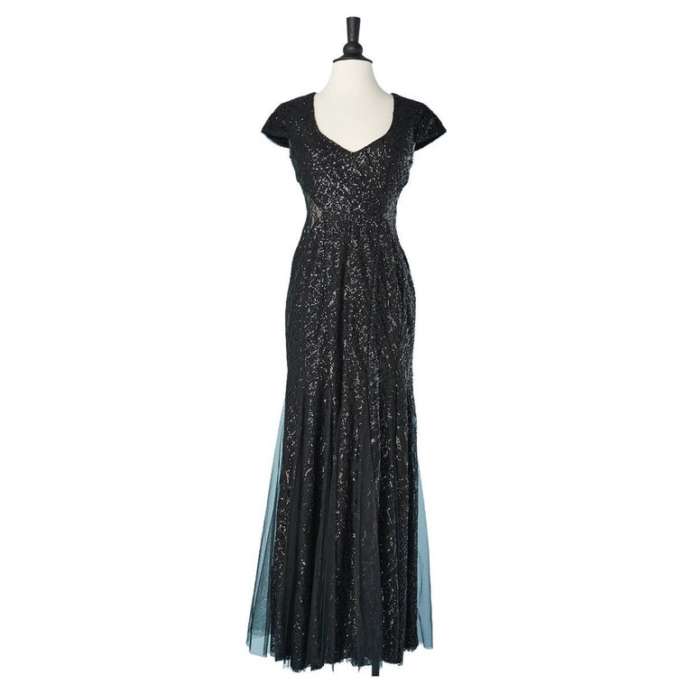 Black see-through evening dress with sequin embroidered Gai Mattiolo Red  Carpet For Sale at 1stDibs