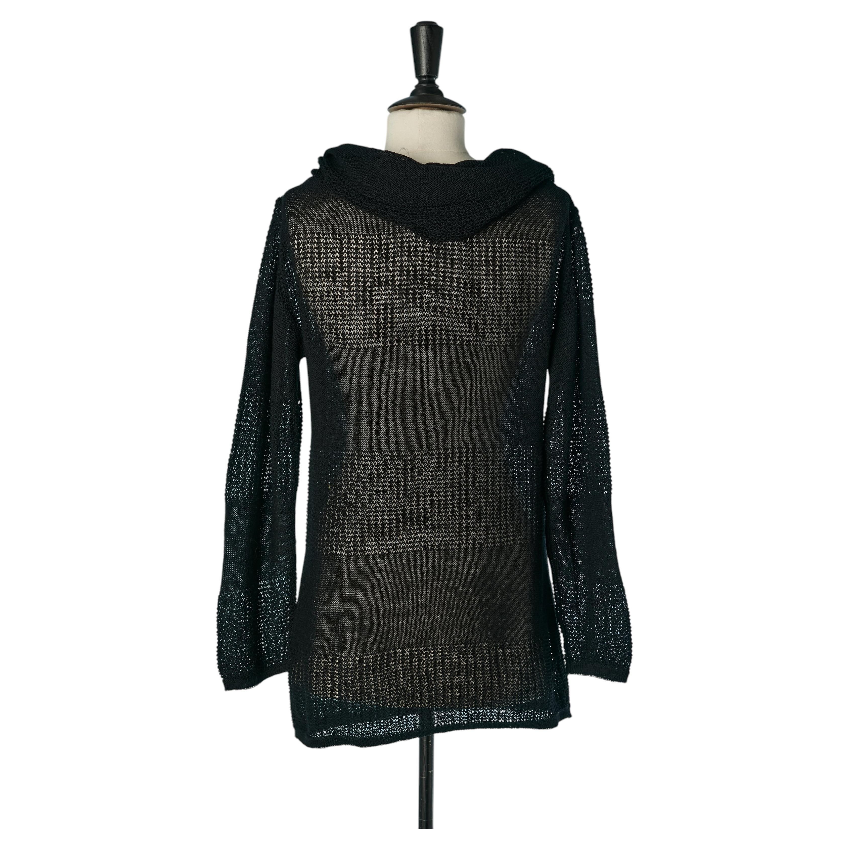 Pull noir en maille transparente PIERRE CARDIN en vente