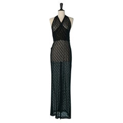 Black see-through lace backless long dress KL by KARL LAGERFELD