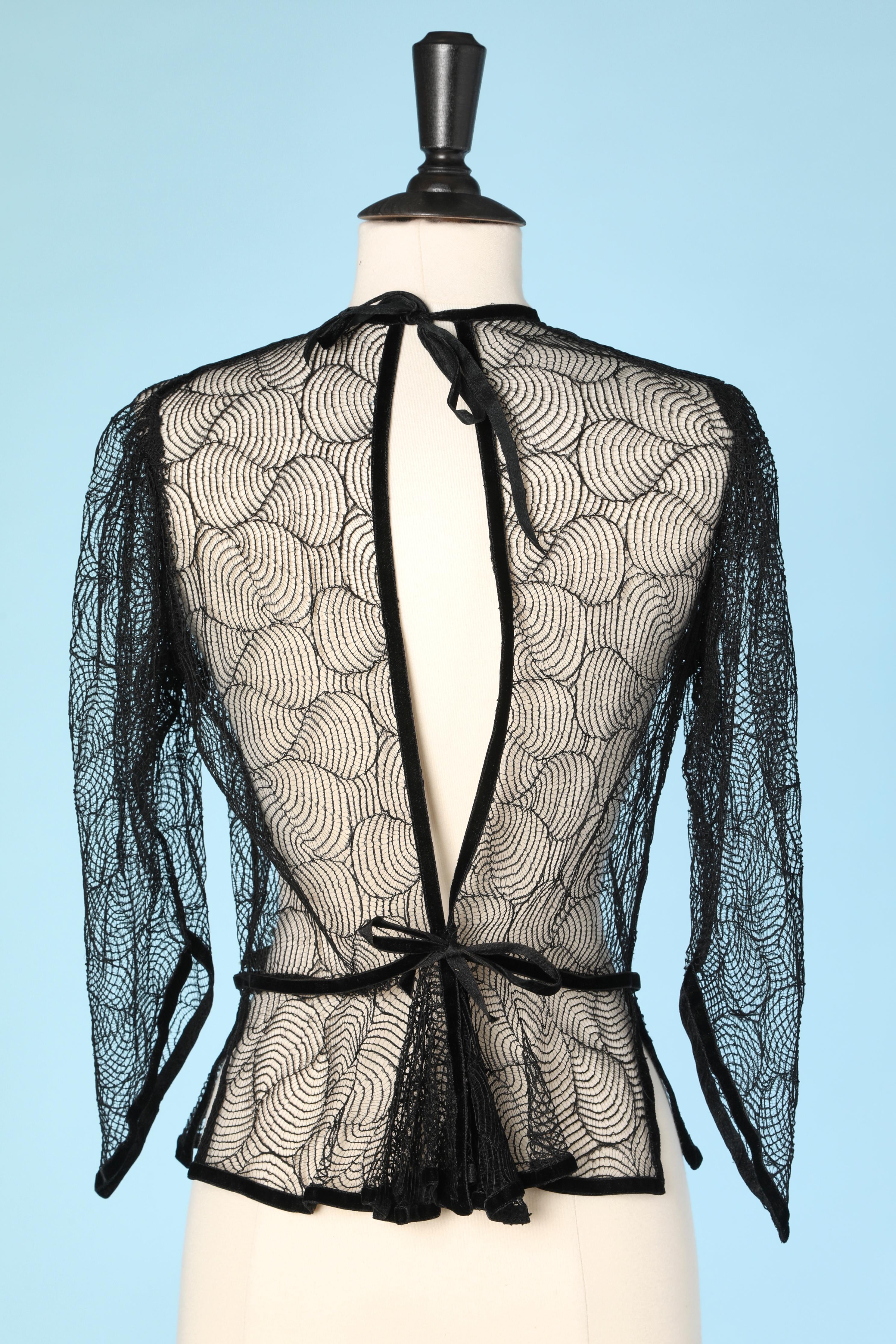 Black see-through lace blouse with velvet flower Circa 1930's 1
