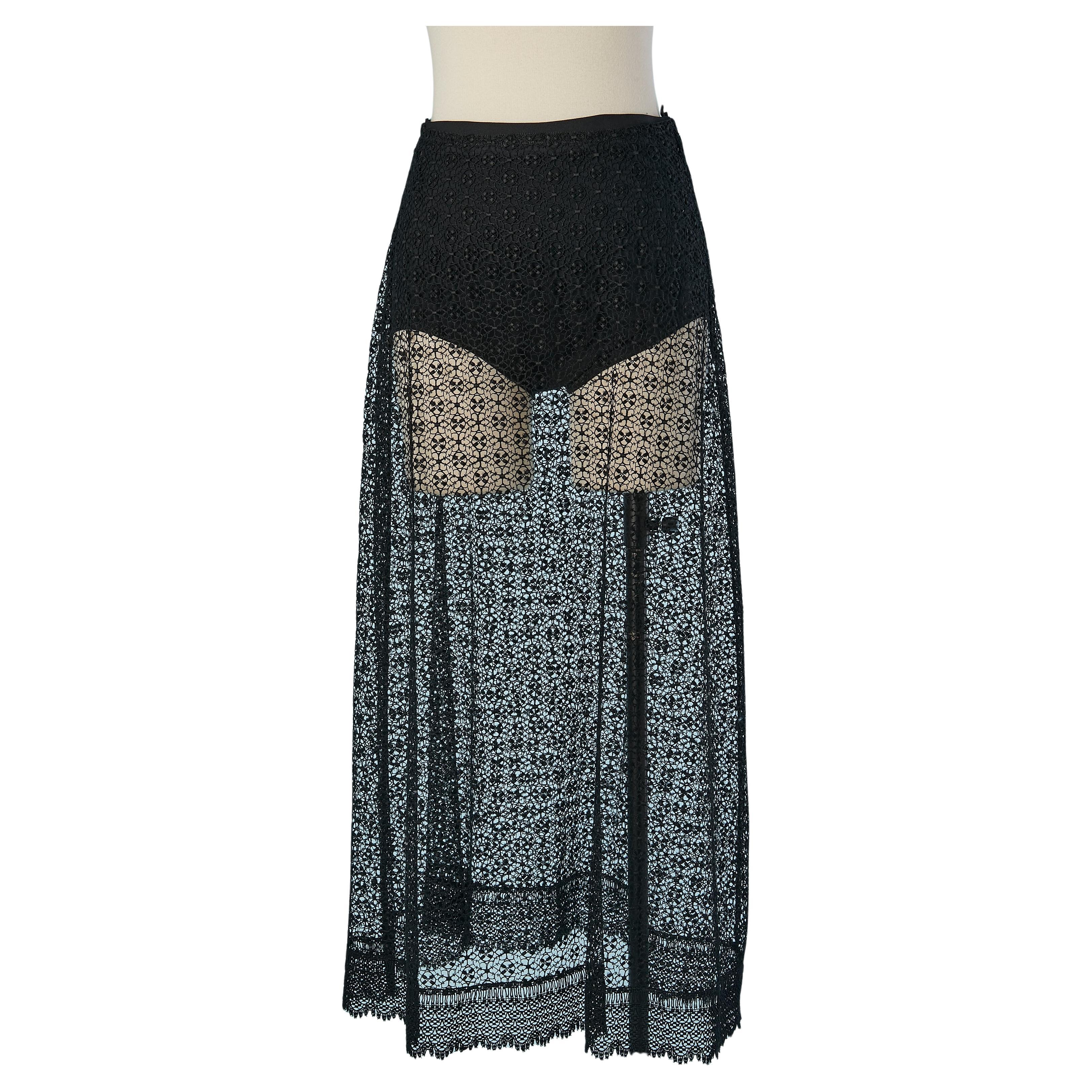 Black see-through lace skirt with black panty underneath CHRISTIAN DIOR