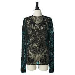 Black see-through lace top with beadwork embellishment and sequin TOM FORD