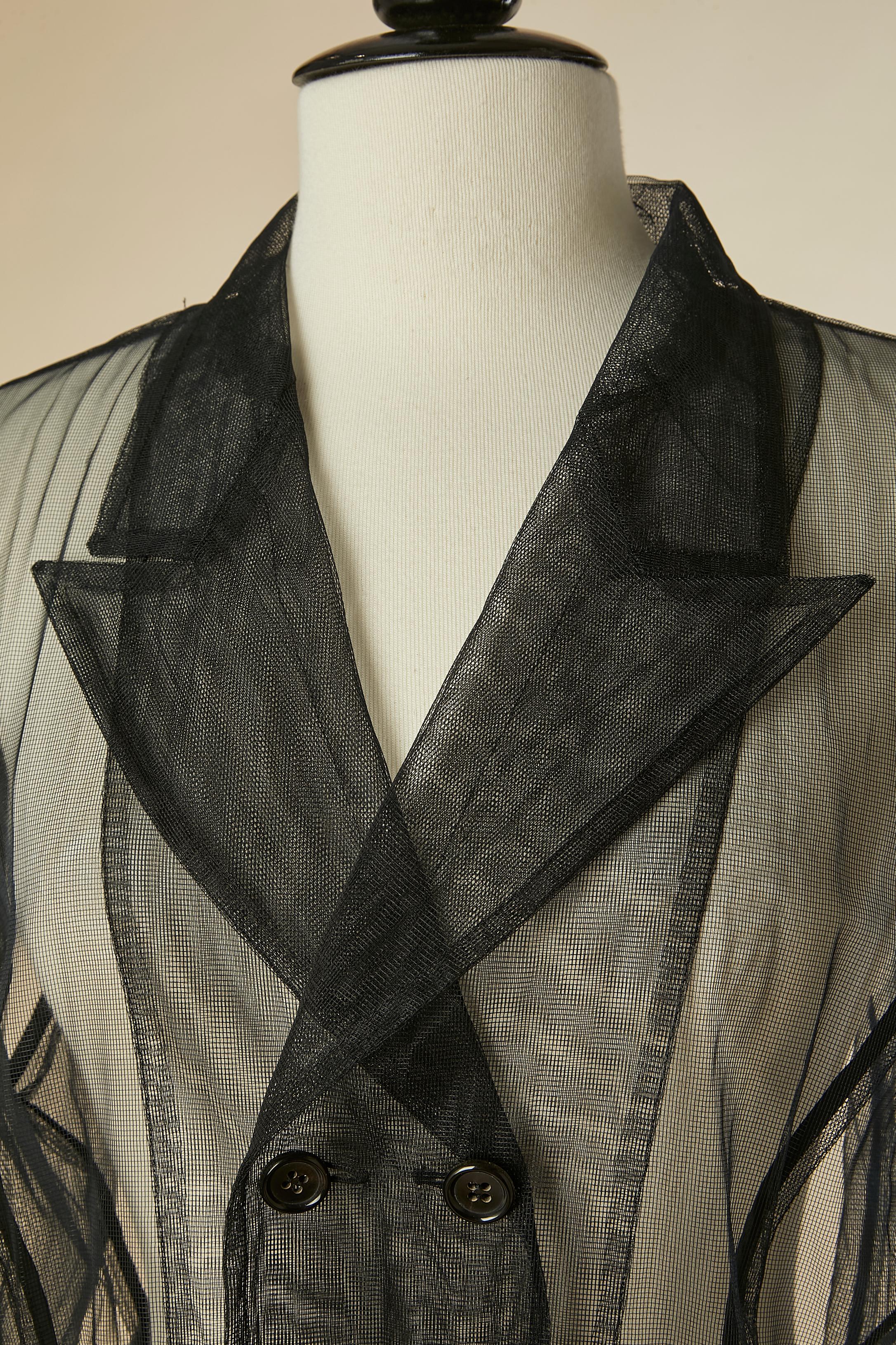 Black see-through nylon tulle double breasted coat COMME DES GARÇONS In Excellent Condition For Sale In Saint-Ouen-Sur-Seine, FR
