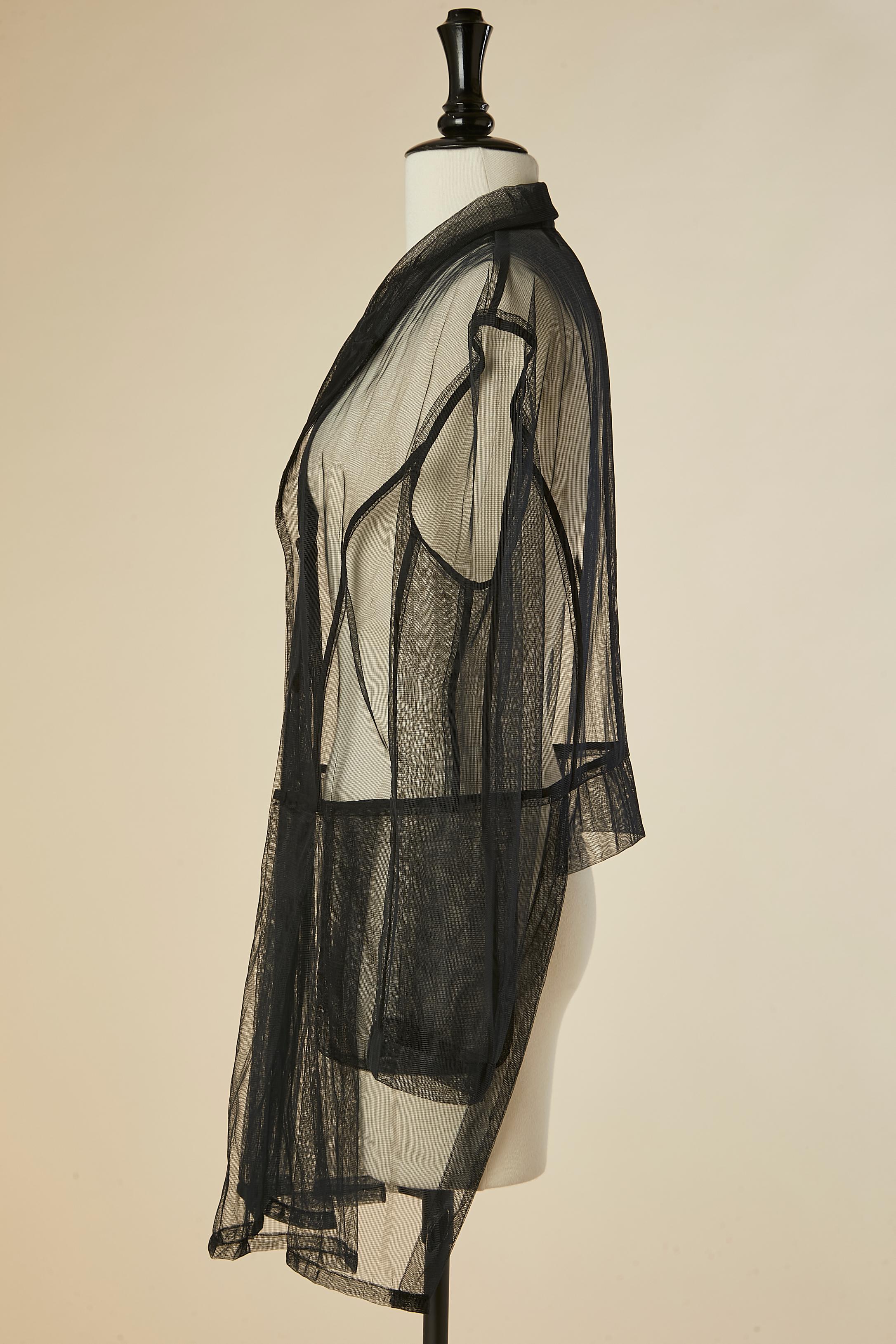 Black see-through nylon tulle double breasted coat COMME DES GARÇONS For Sale 2