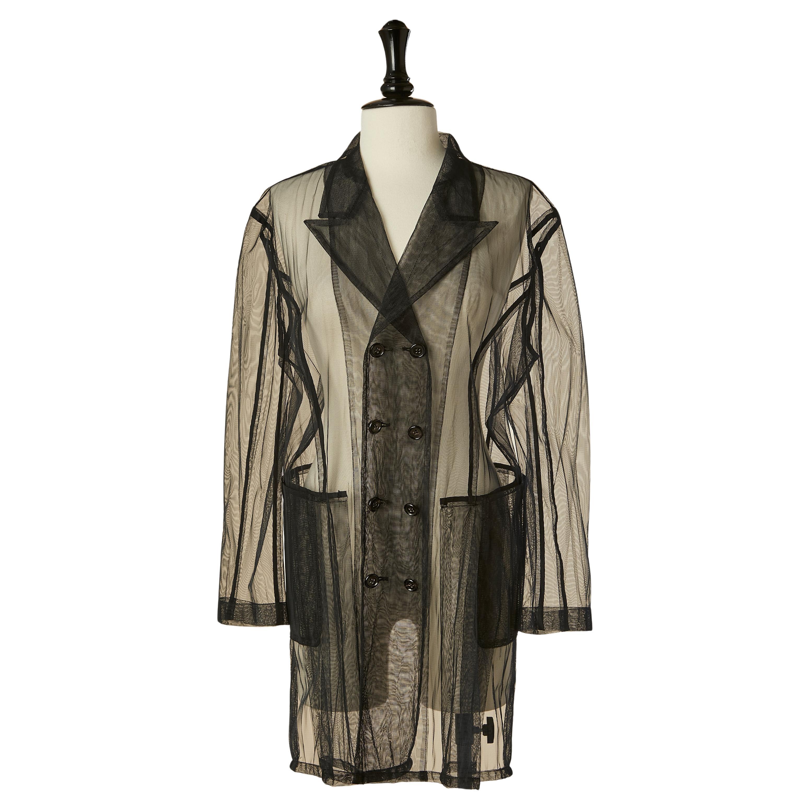 Black see-through nylon tulle double breasted coat COMME DES GARÇONS For Sale