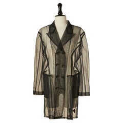 Cappotto doppiopetto in tulle di nylon nero trasparente COMME DES GARçons