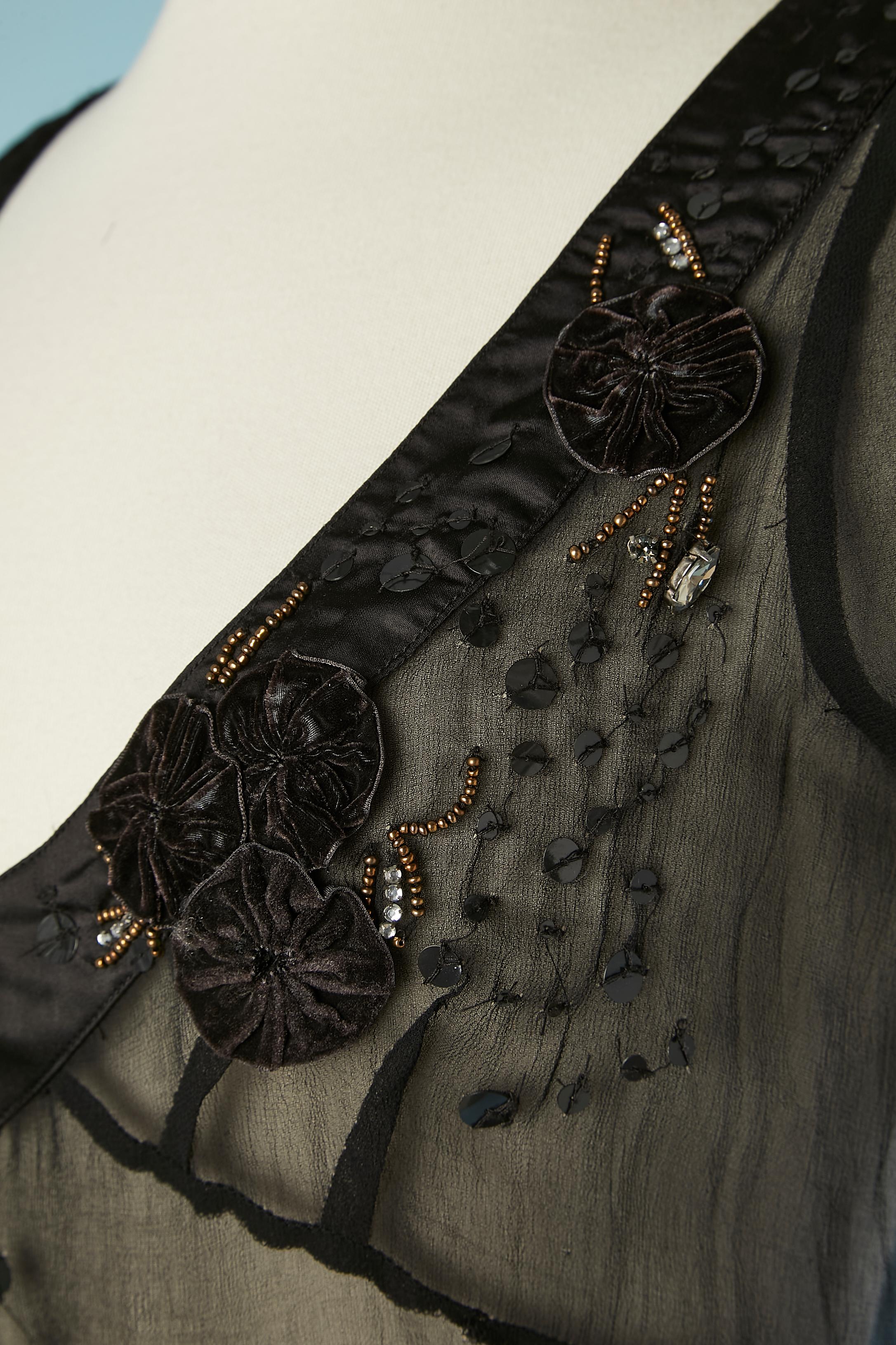 Black see-through silk chiffon dress with embroideries John Galliano In Excellent Condition In Saint-Ouen-Sur-Seine, FR