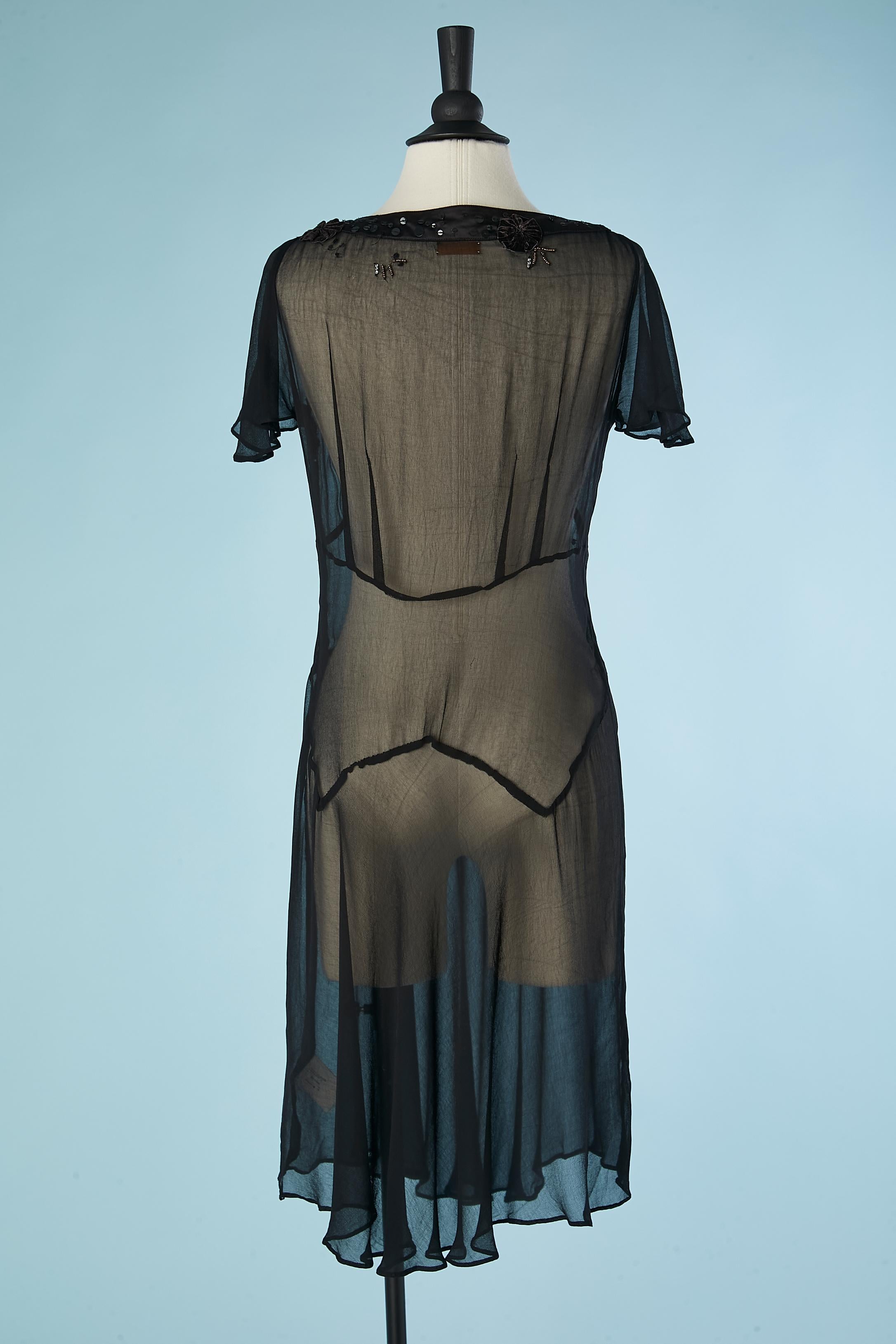 Black see-through silk chiffon dress with embroideries John Galliano 1